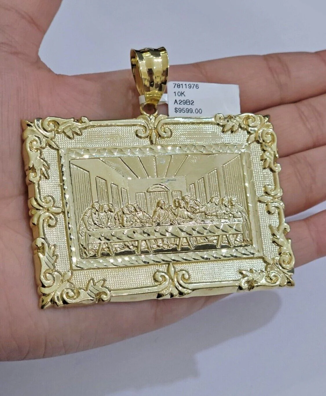 Real 10k Gold Pendant Charm Last Supper Square Jesus 10kt Yellow 1.5-3 Inch SALE - Image 16
