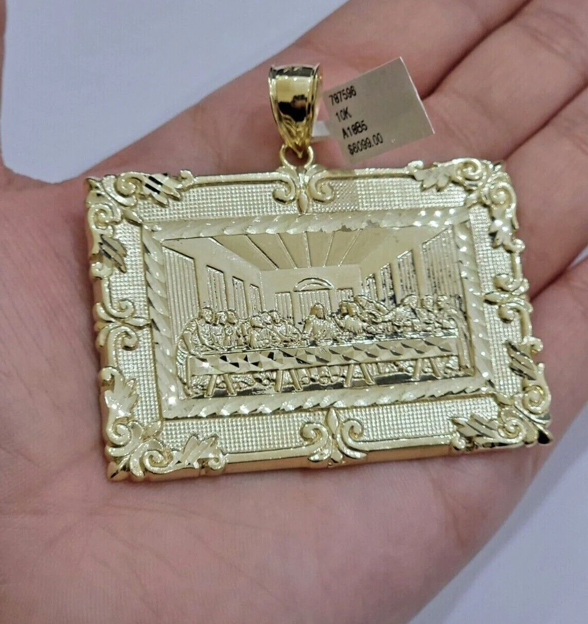 Real 10k Gold Pendant Charm Last Supper Square Jesus 10kt Yellow 1.5-3 Inch SALE - Image 17