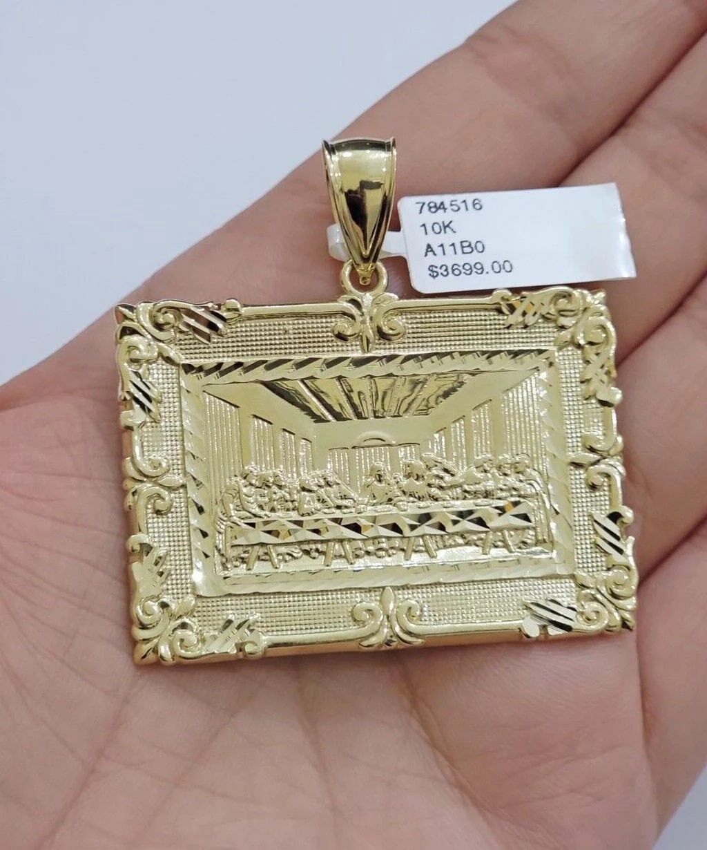 Real 10k Gold Pendant Charm Last Supper Square Jesus 10kt Yellow 1.5-3 Inch SALE - Image 18