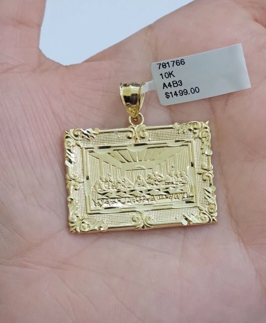 Real 10k Gold Pendant Charm Last Supper Square Jesus 10kt Yellow 1.5-3 Inch SALE - Image 2