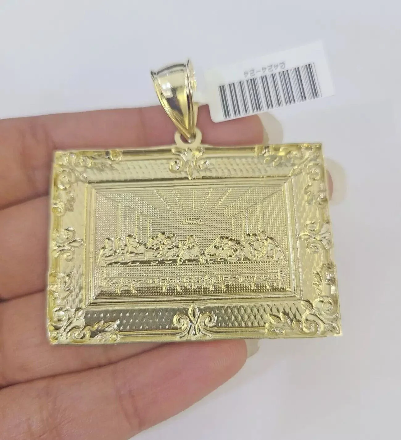 Real 10k Gold Pendant Charm Last Supper Square Jesus 10kt Yellow 1.5-3 Inch SALE - Image 3