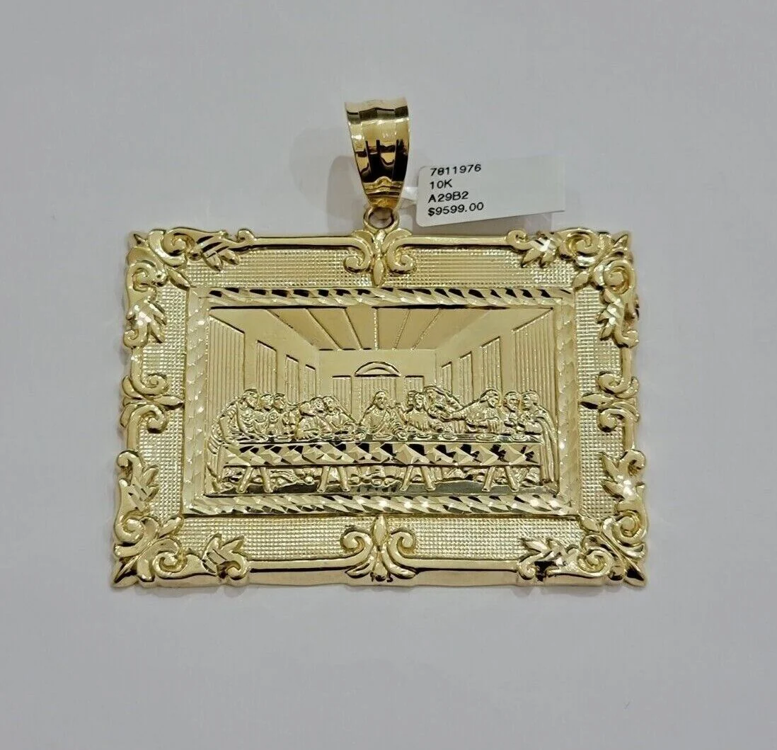 Real 10k Gold Pendant Charm Last Supper Square Jesus 10kt Yellow 1.5-3 Inch SALE - Image 4