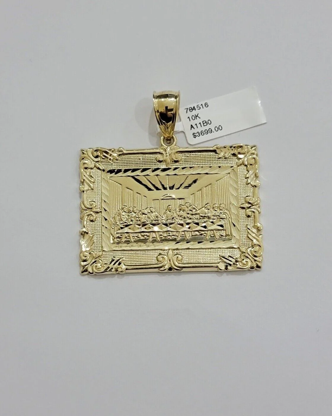 Real 10k Gold Pendant Charm Last Supper Square Jesus 10kt Yellow 1.5-3 Inch SALE - Image 6