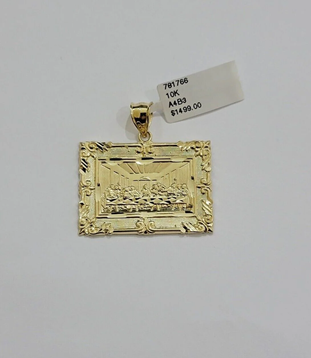 Real 10k Gold Pendant Charm Last Supper Square Jesus 10kt Yellow 1.5-3 Inch SALE - Image 7