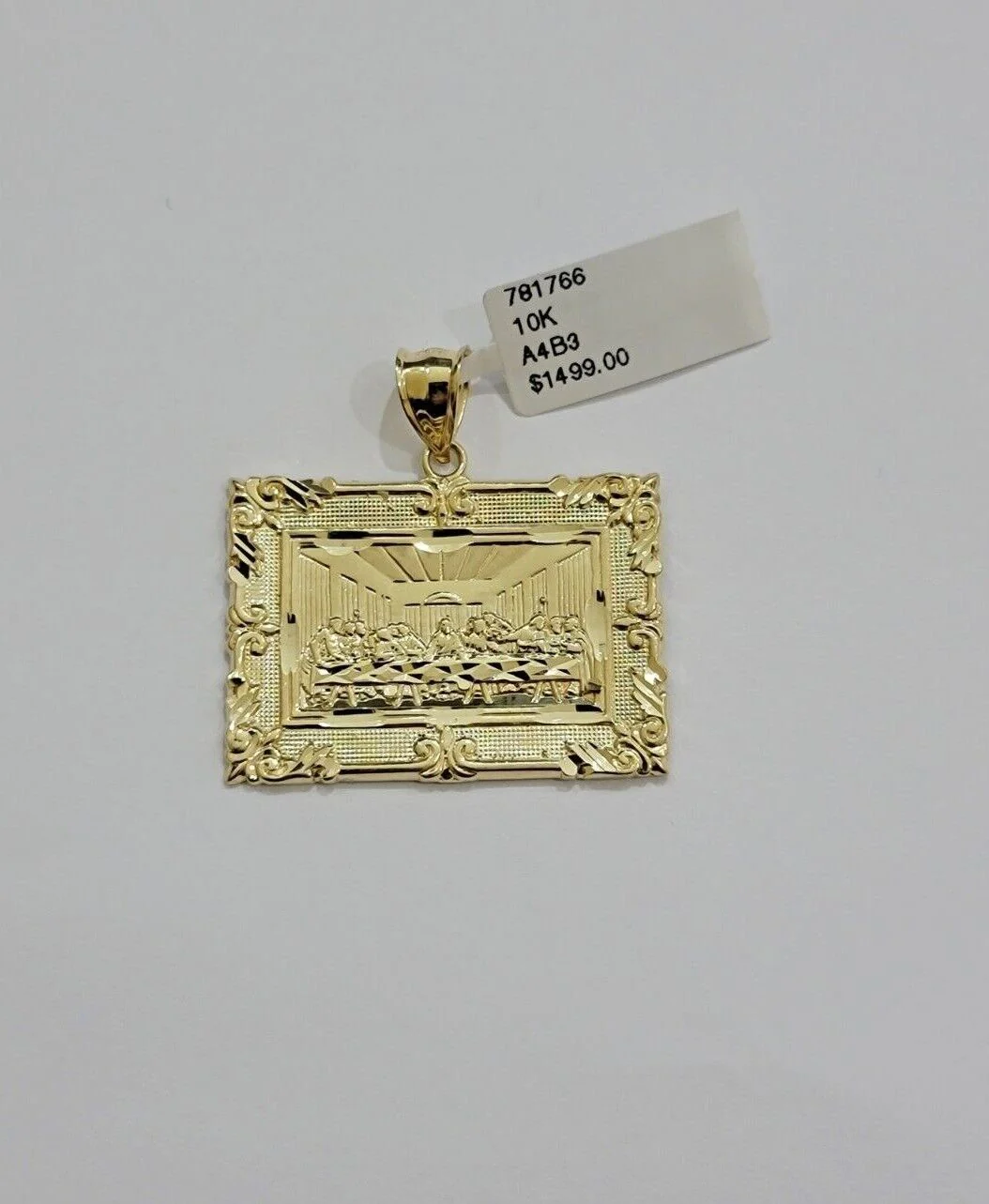 Real 10k Gold Pendant Charm Last Supper Square Jesus 10kt Yellow 1.5-3 Inch SALE - Image 8