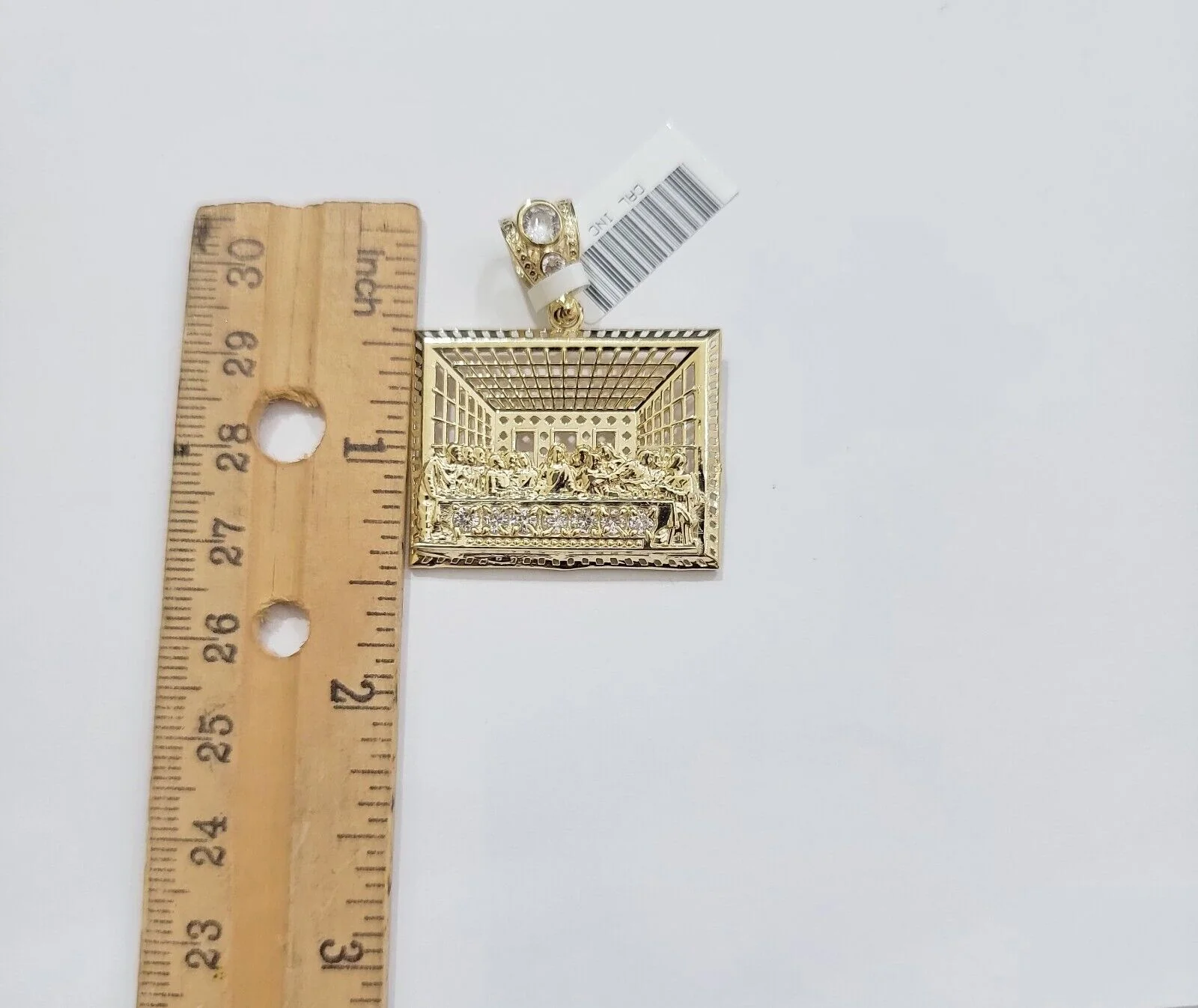 Real 10k Gold Pendant Charm Last Supper Square Jesus 10kt Yellow Gold With Stone - Image 12