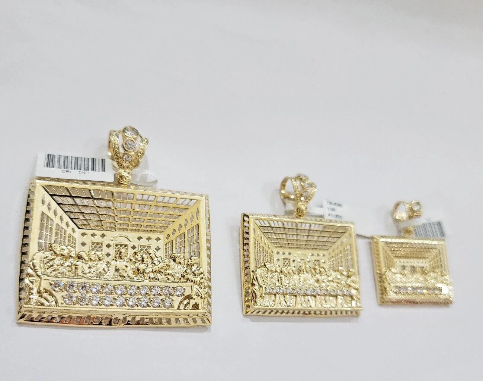 Real 10k Gold Pendant Charm Last Supper Square Jesus 10kt Yellow Gold With Stone - Image 8