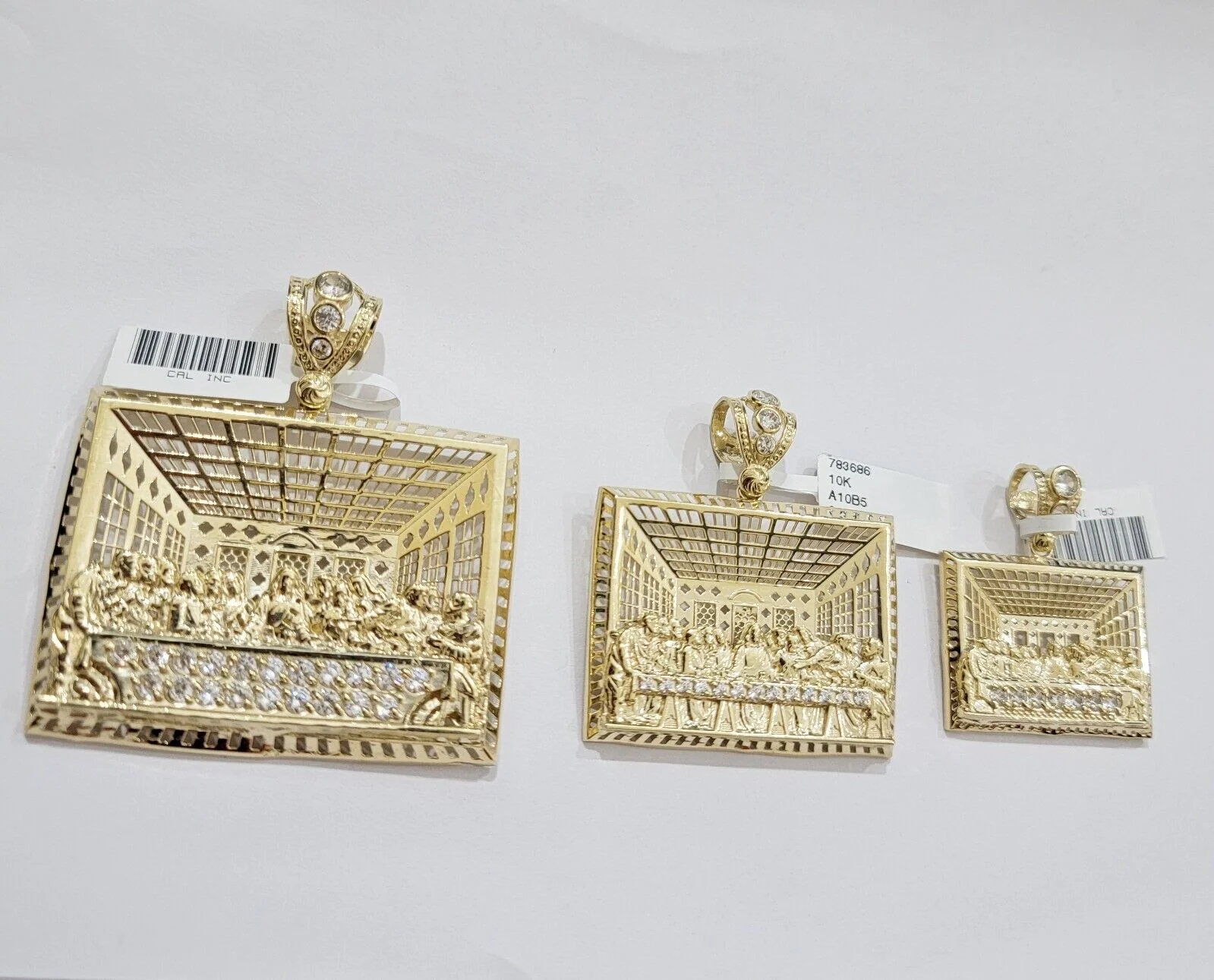 Real 10k Gold Pendant Charm Last Supper Square Jesus 10kt Yellow Gold With Stone - Image 9