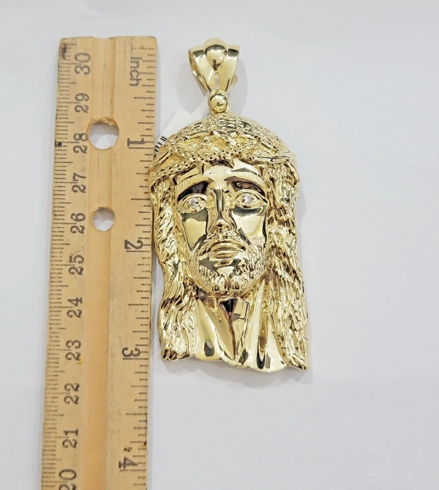 Real 10k Gold Pendant Jesus Head Charm 10kt Yellow Gold 3.1 Inch Long For Men's - Image 2