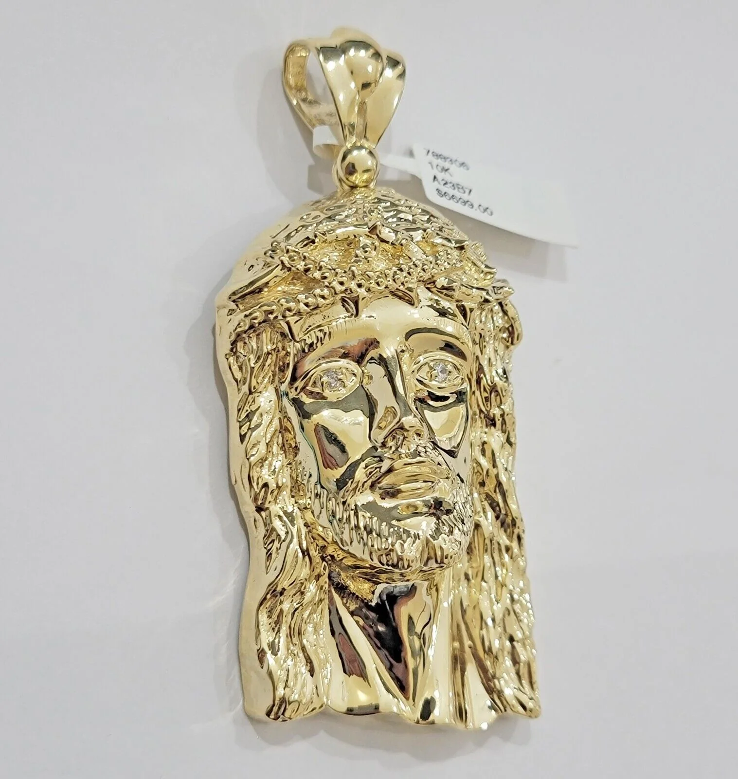 Real 10k Gold Pendant Jesus Head Charm 10kt Yellow Gold 3.1 Inch Long For Men's - Image 3