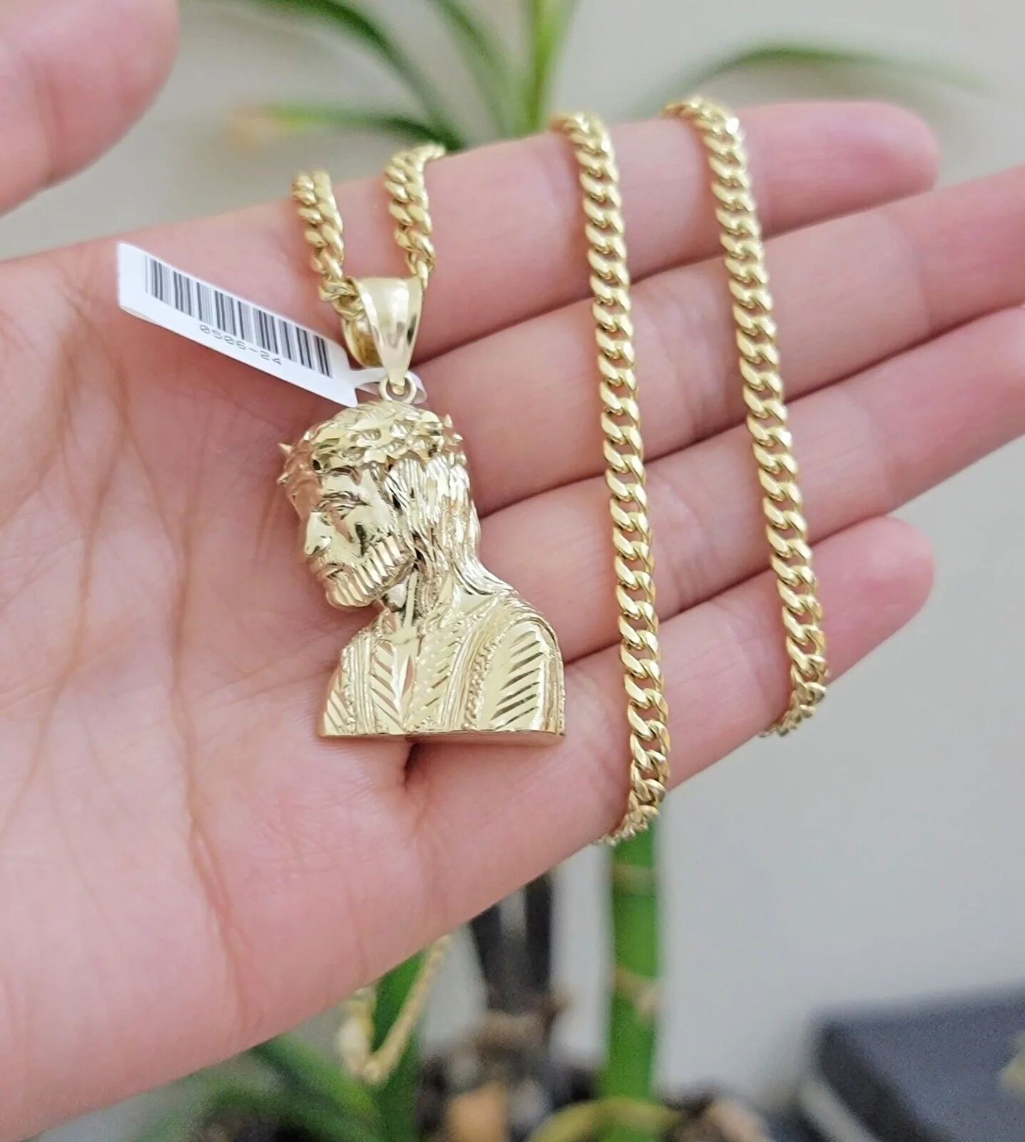 Real 10k Gold Pendant Necklace SET & Miami Cuban Link Chain 4mm 22" & Jesus Head - Image 2