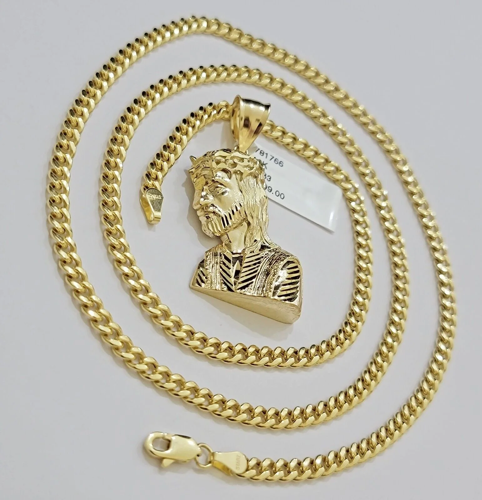 Real 10k Gold Pendant Necklace SET & Miami Cuban Link Chain 4mm 22" & Jesus Head - Image 6