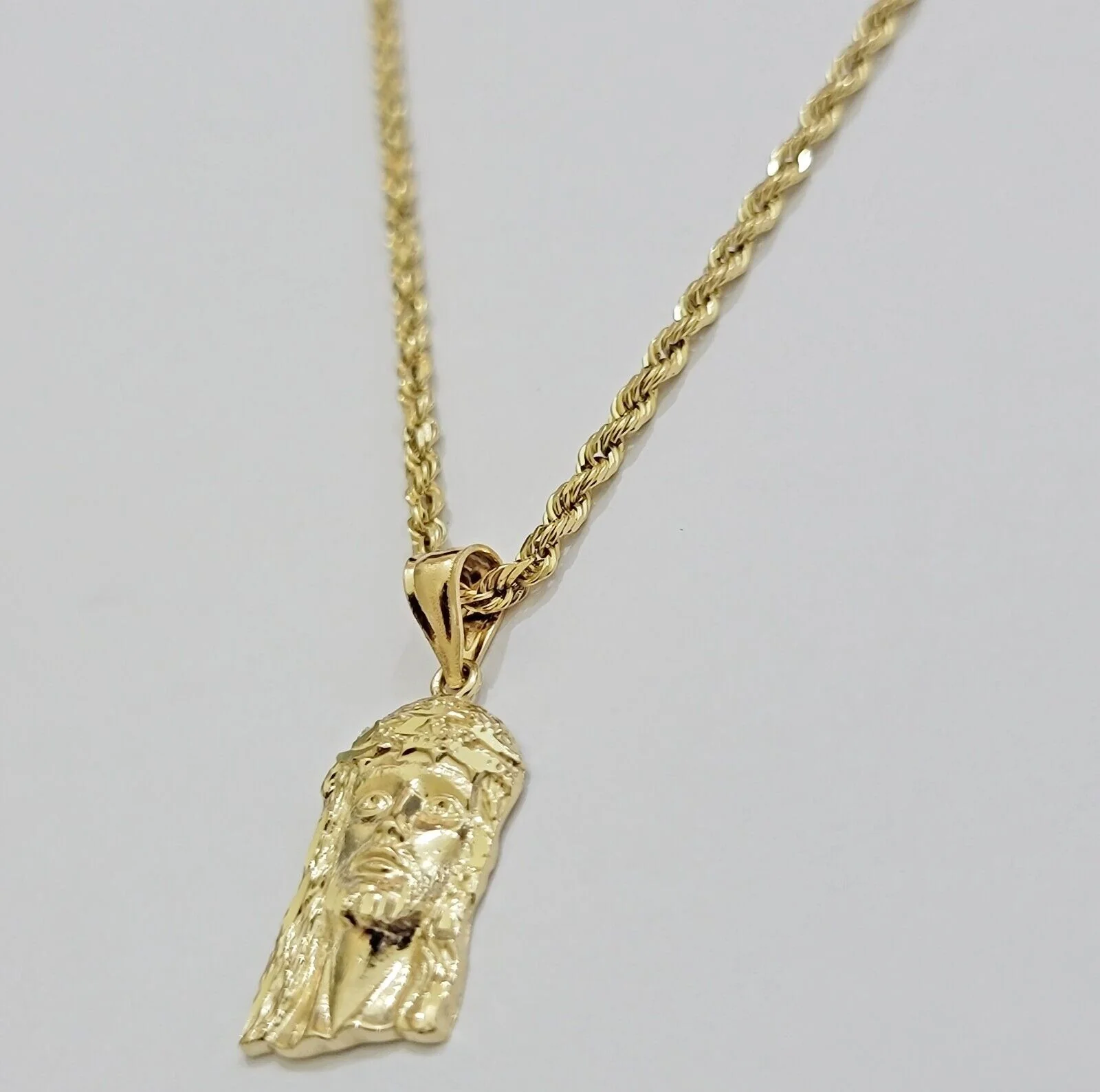 REAL 10k Gold Pendant & Solid Rope Chain Necklace 18" - 24 Inch Jesus Face Charm - Image 10