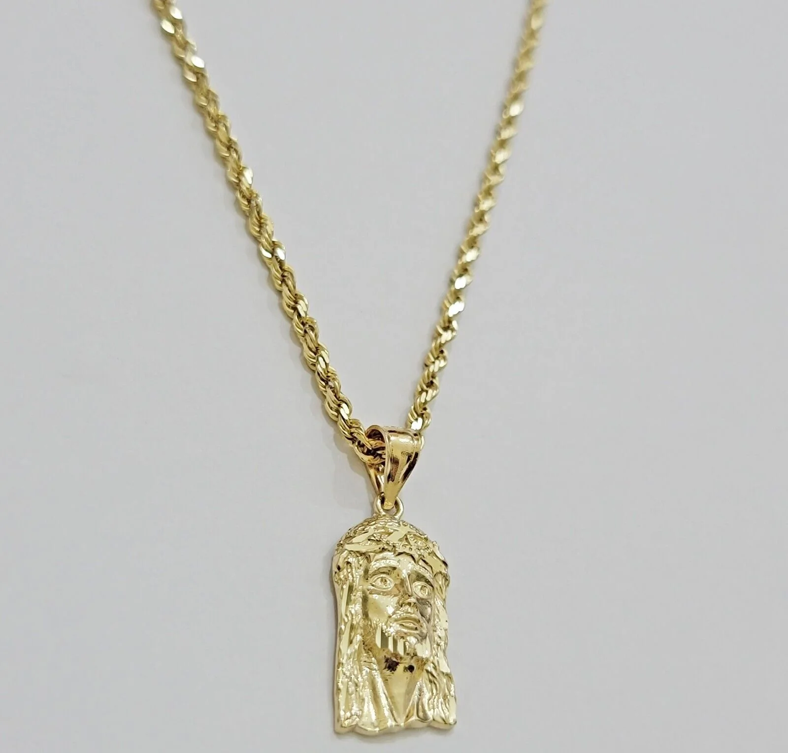 REAL 10k Gold Pendant & Solid Rope Chain Necklace 18" - 24 Inch Jesus Face Charm - Image 3