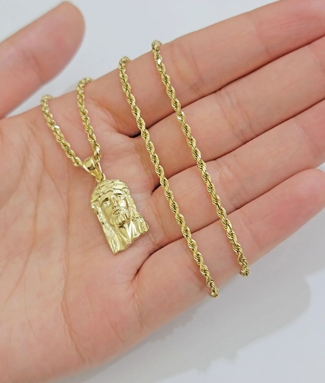 REAL 10k Gold Pendant & Solid Rope Chain Necklace 18" - 24 Inch Jesus Face Charm - Image 5