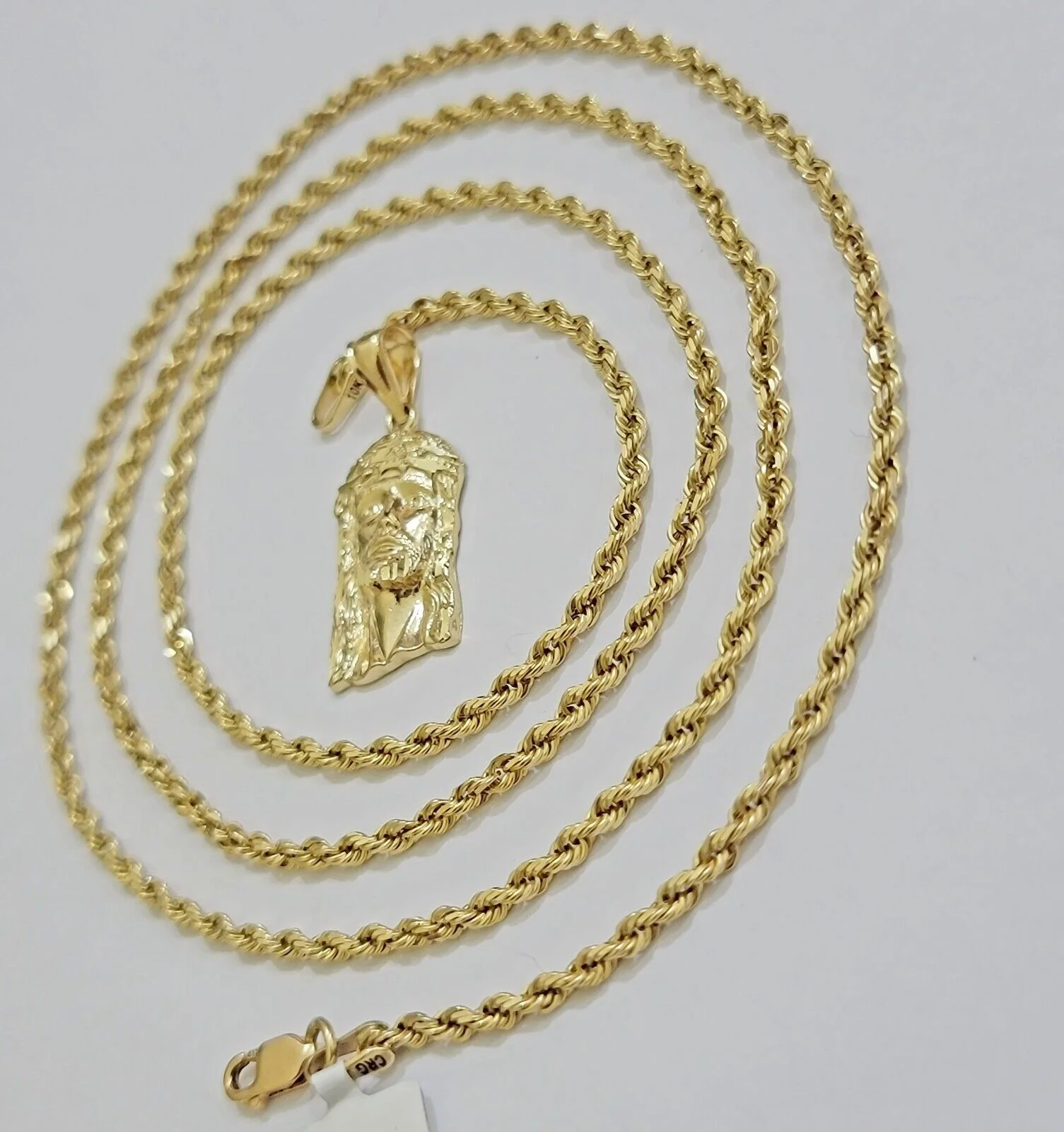 REAL 10k Gold Pendant & Solid Rope Chain Necklace 18" - 24 Inch Jesus Face Charm - Image 8