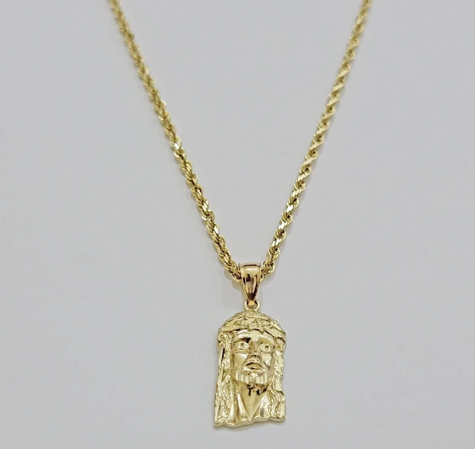 REAL 10k Gold Pendant & Solid Rope Chain Necklace 18" - 24 Inch Jesus Face Charm - Image 9