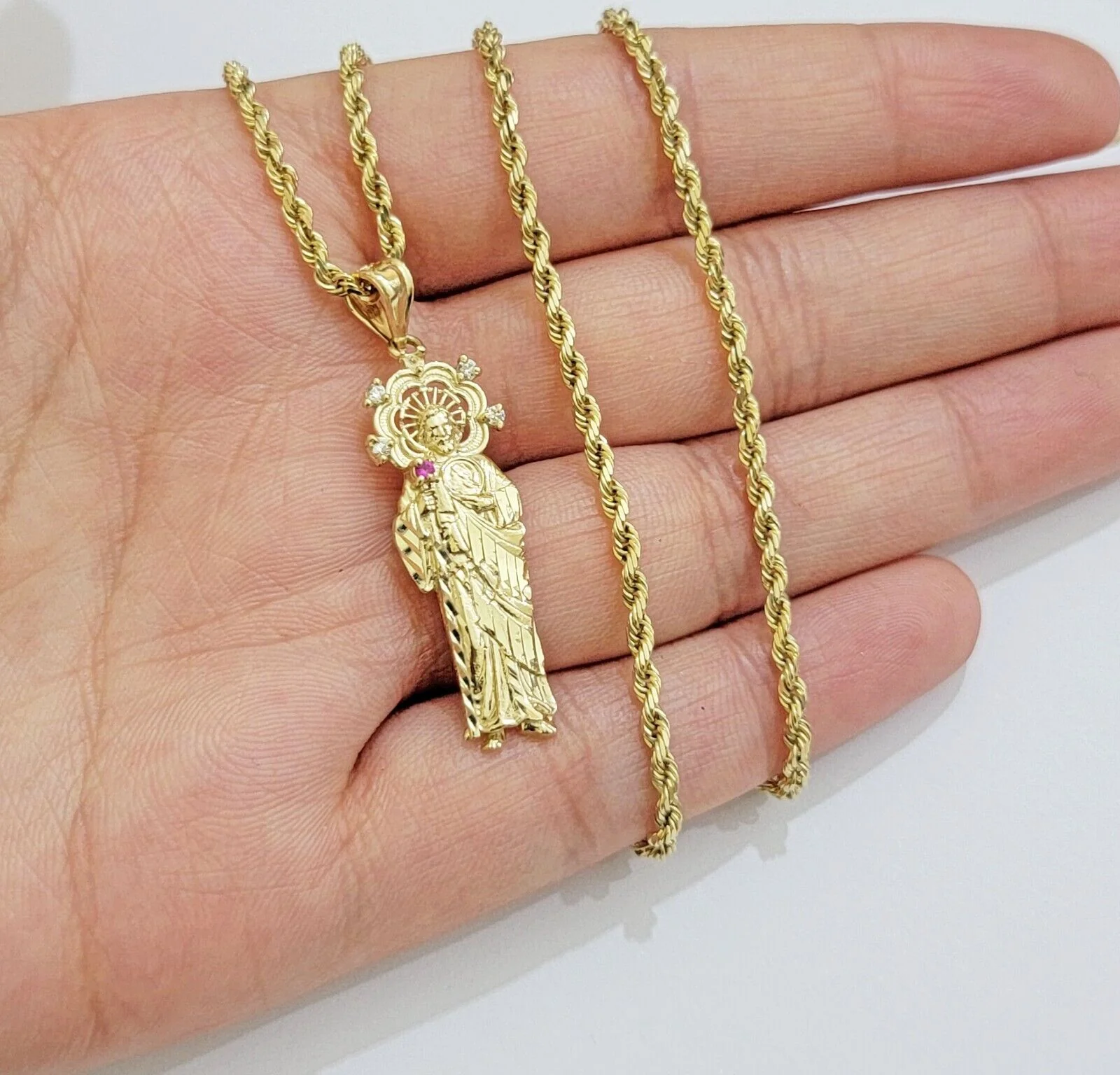 REAL 10k Gold Pendant & Solid Rope Chain Necklace 18" - 24 Inch Saint Jude Charm - Image 4