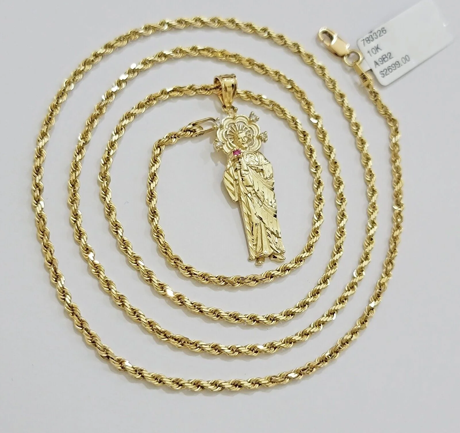 REAL 10k Gold Pendant & Solid Rope Chain Necklace 18" - 24 Inch Saint Jude Charm - Image 5
