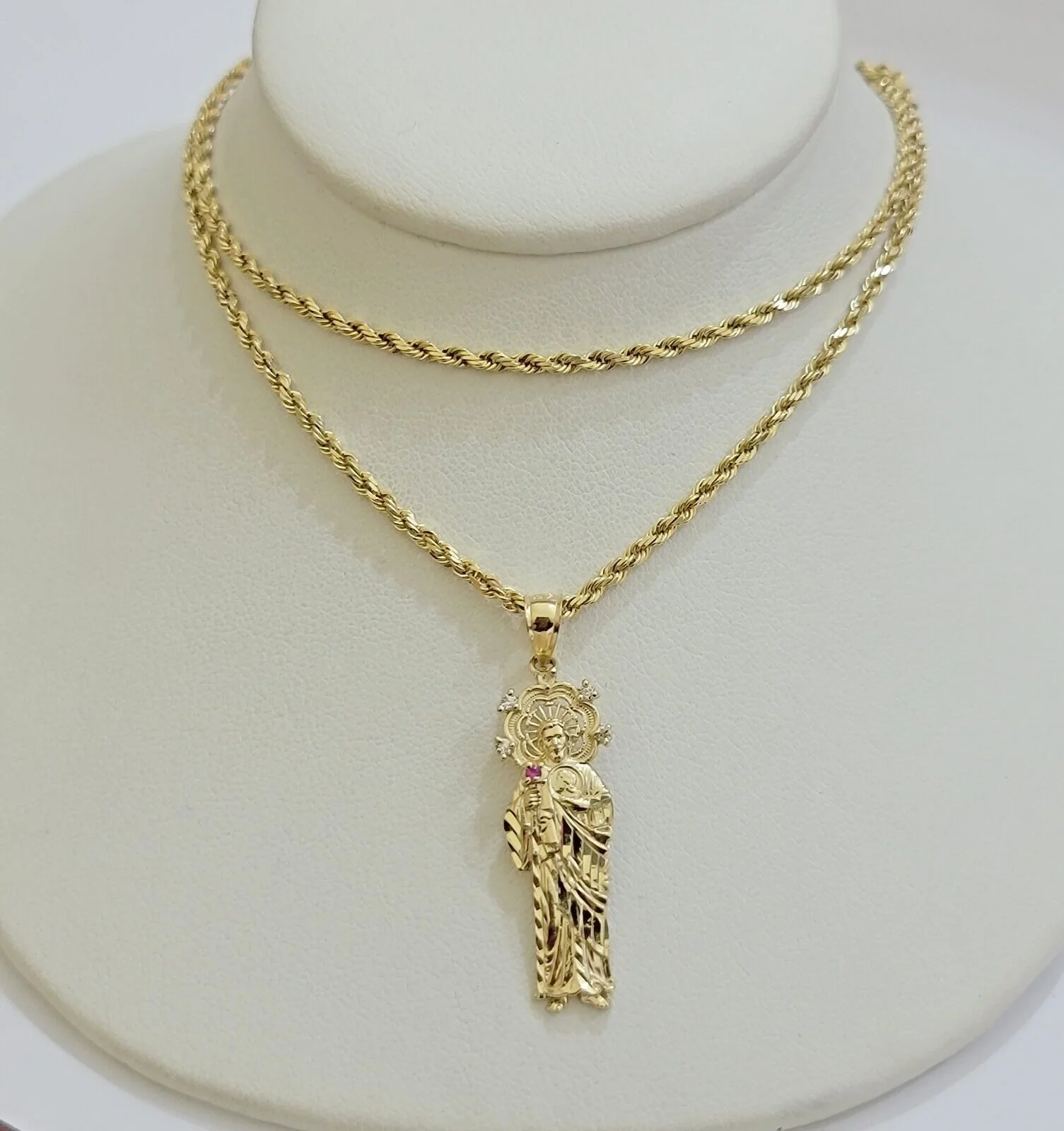 REAL 10k Gold Pendant & Solid Rope Chain Necklace 18" - 24 Inch Saint Jude Charm - Image 6