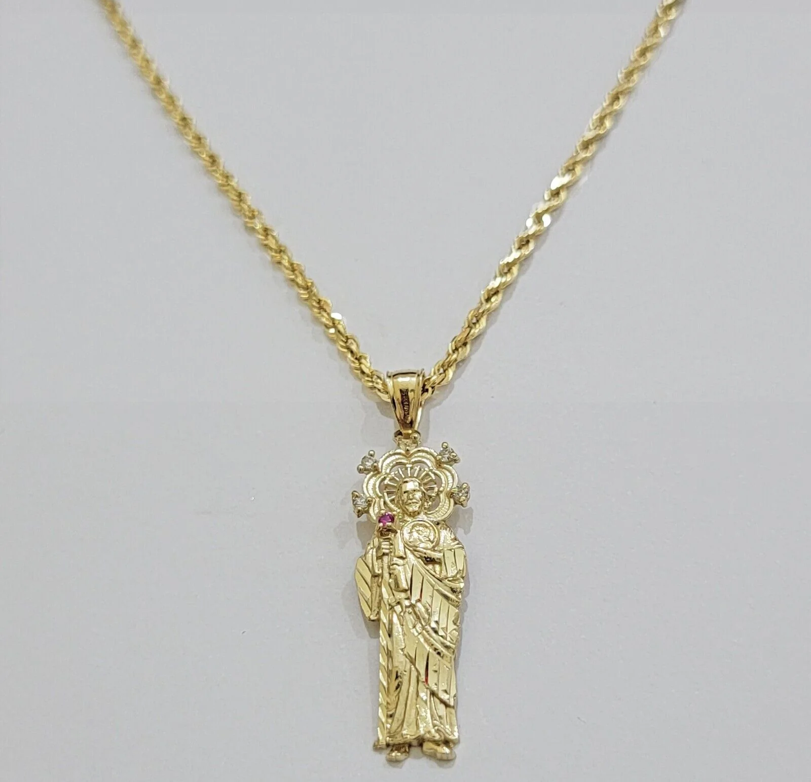 REAL 10k Gold Pendant & Solid Rope Chain Necklace 18" - 24 Inch Saint Jude Charm - Image 7