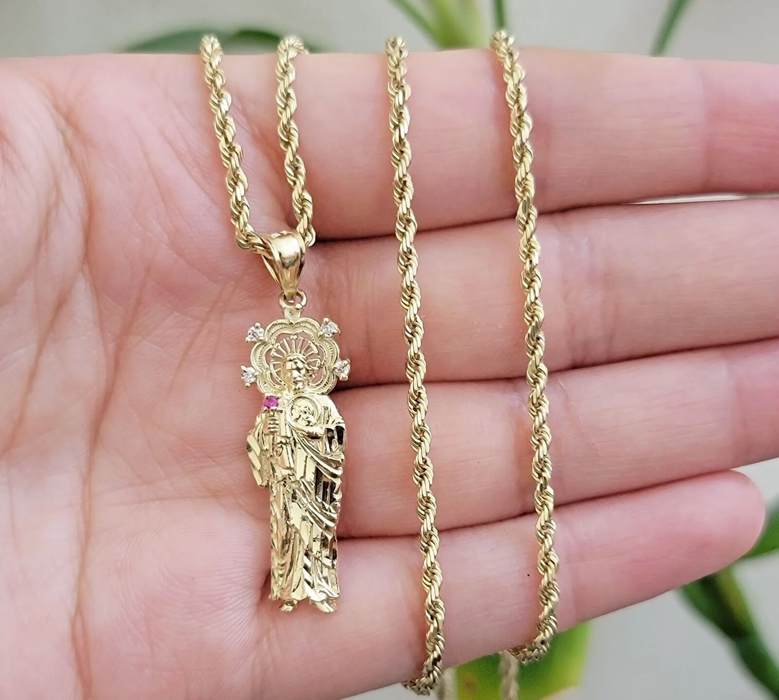 REAL 10k Gold Pendant & Solid Rope Chain Necklace 18" - 24 Inch Saint Jude Charm - Image 8