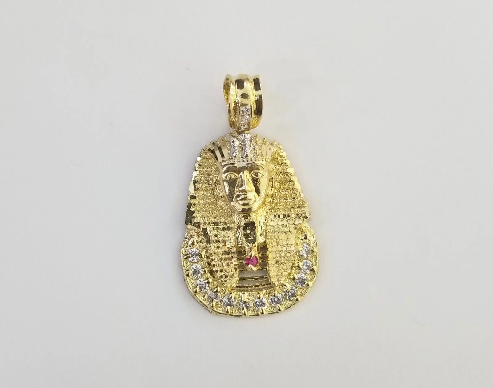 Real 10k Gold Pharaoh Head Charm Pendant 1.6" 10kt Yellow Gold for Mens Chain - Image 2