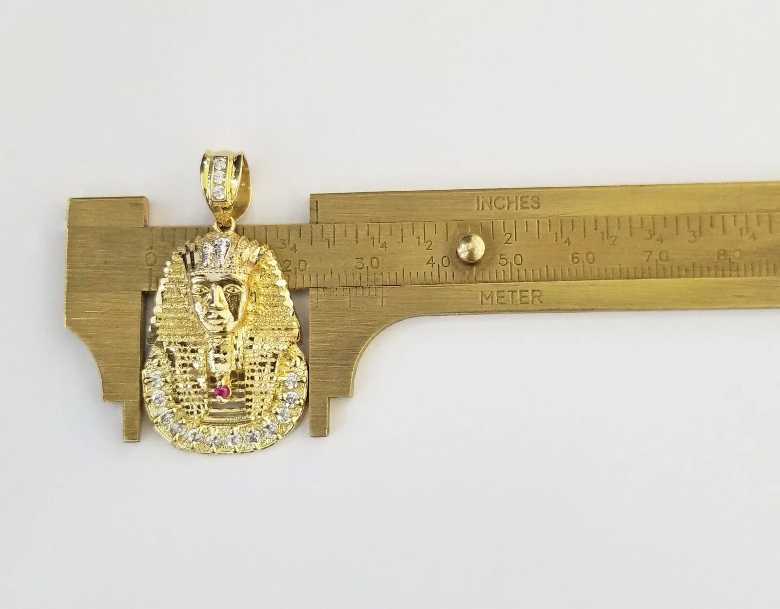 Real 10k Gold Pharaoh Head Charm Pendant 1.6" 10kt Yellow Gold for Mens Chain - Image 3