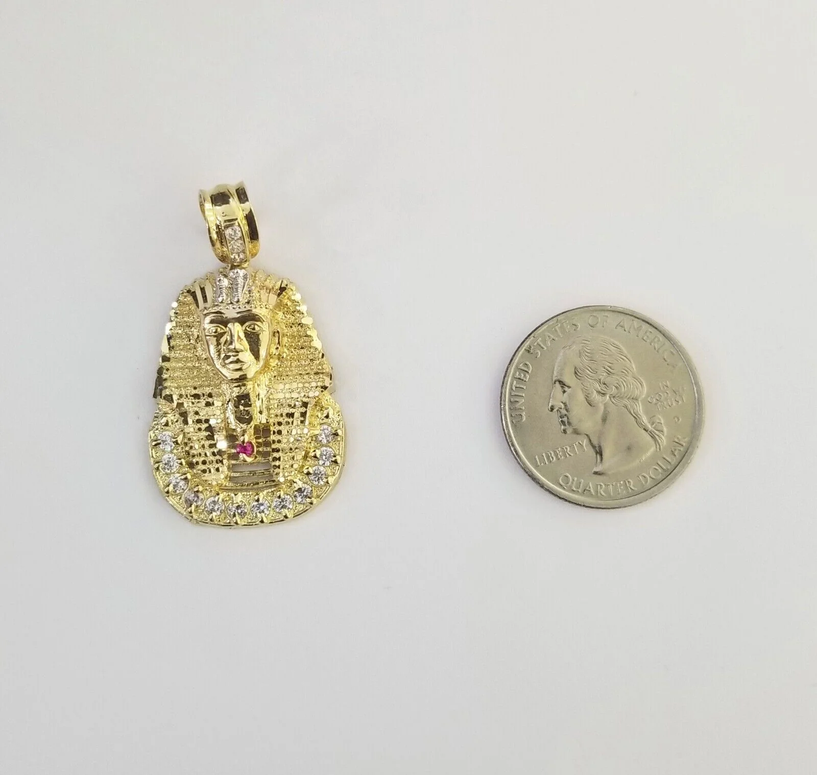 Real 10k Gold Pharaoh Head Charm Pendant 1.6" 10kt Yellow Gold for Mens Chain - Image 4