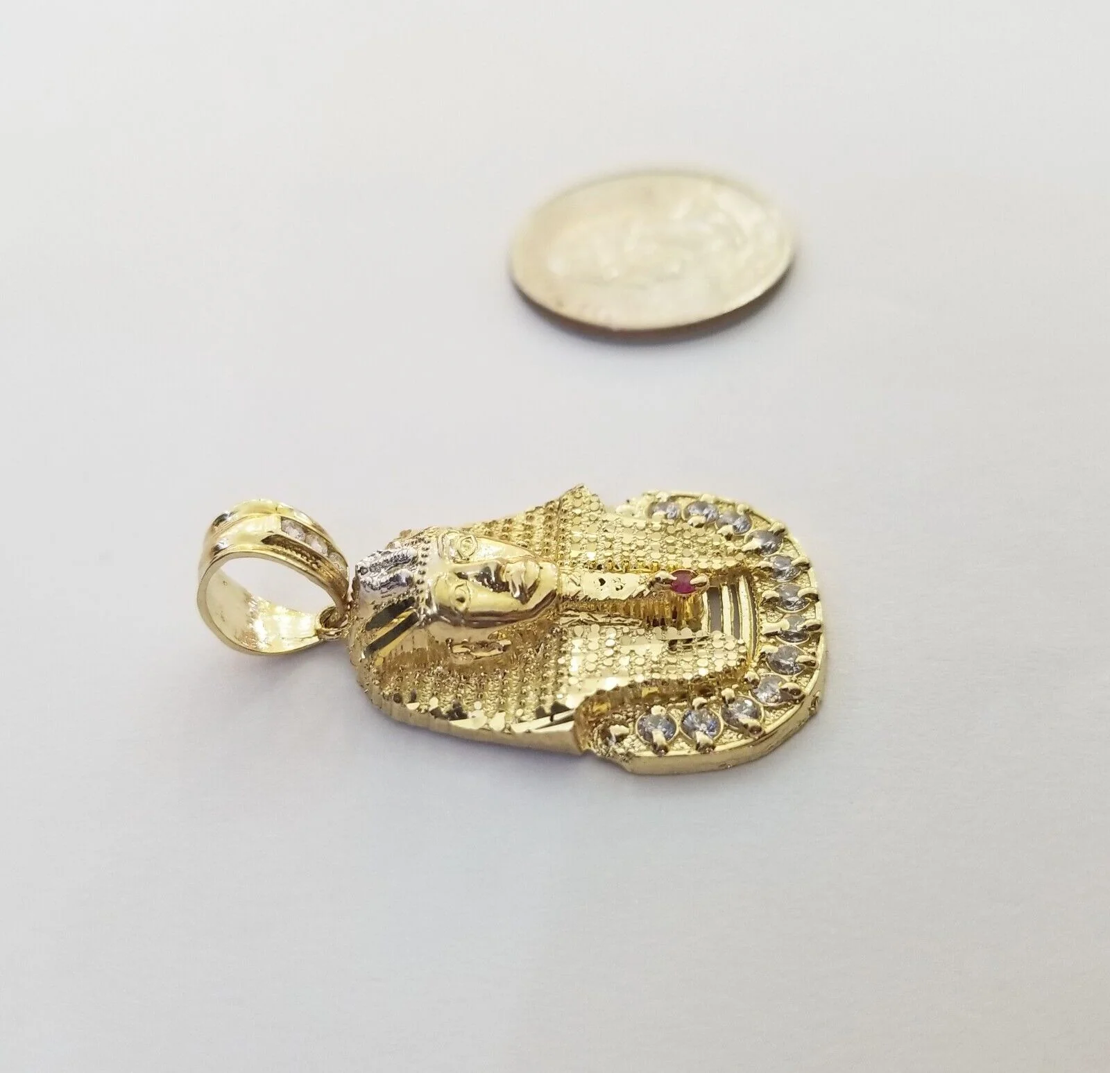 Real 10k Gold Pharaoh Head Charm Pendant 1.6" 10kt Yellow Gold for Mens Chain - Image 5