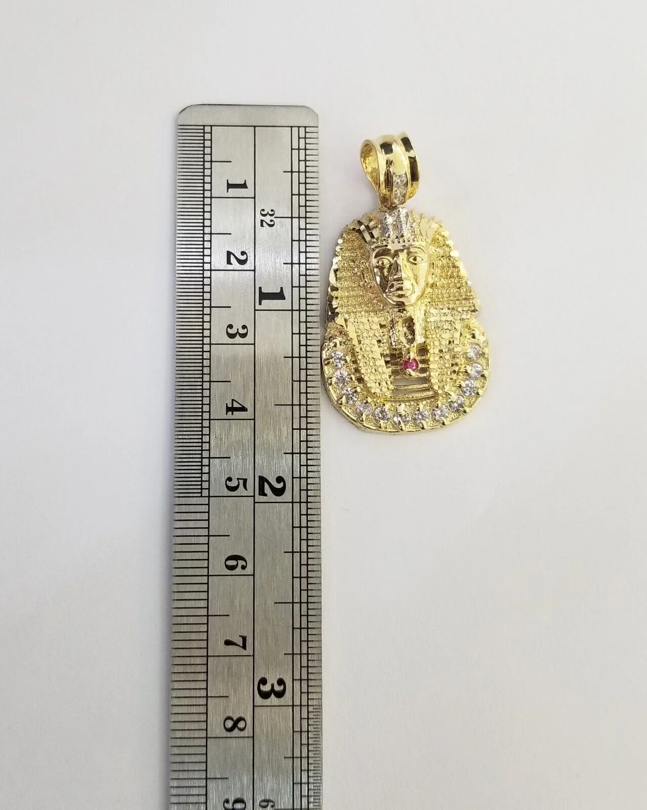 Real 10k Gold Pharaoh Head Charm Pendant 1.6" 10kt Yellow Gold for Mens Chain - Image 6