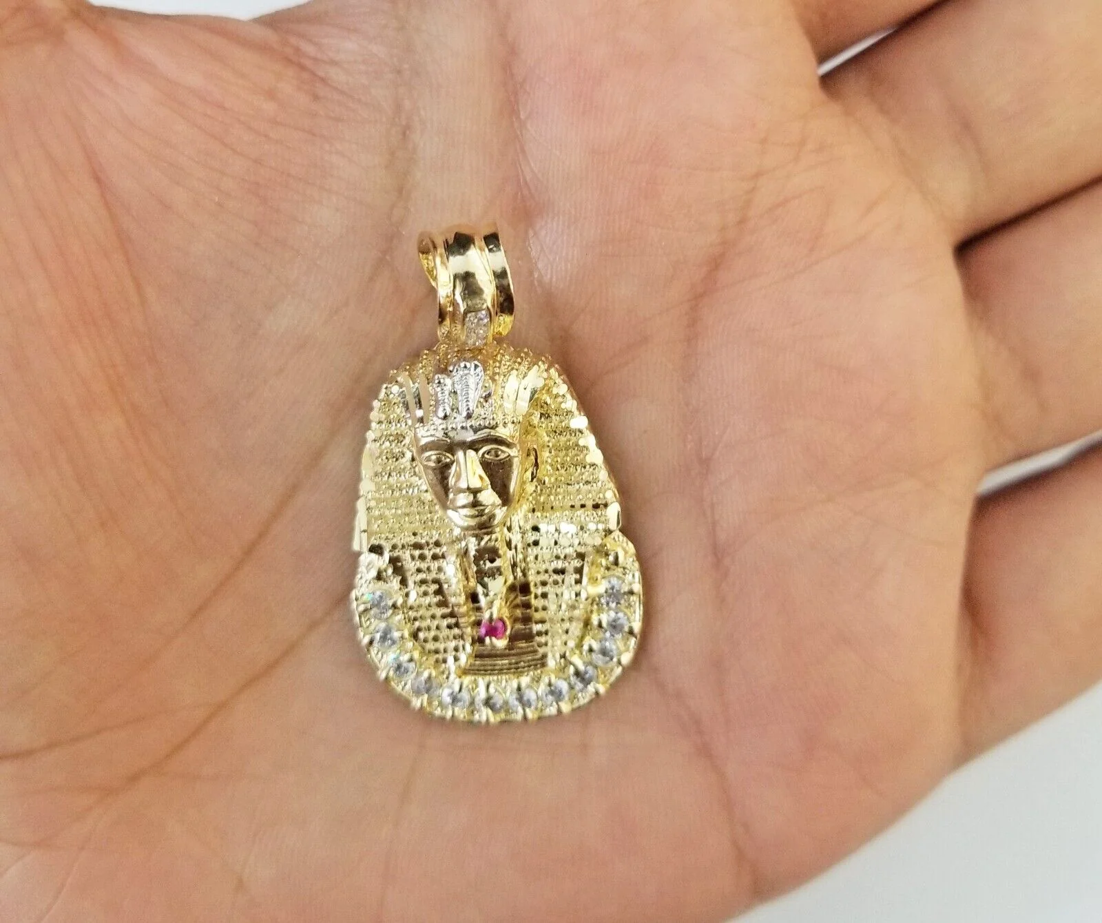 Real 10k Gold Pharaoh Head Charm Pendant 1.6" 10kt Yellow Gold for Mens Chain - Image 7