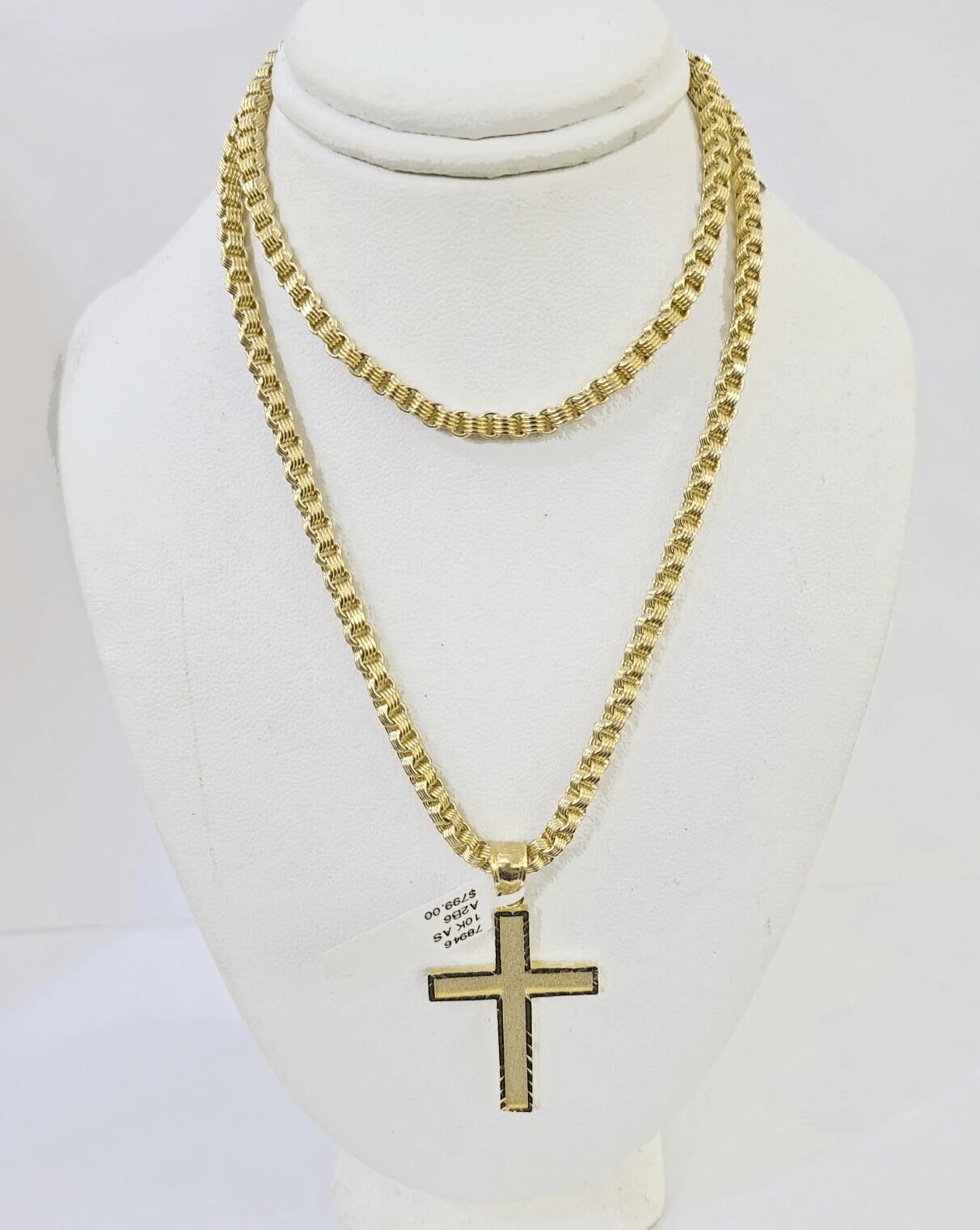 Real 10k Gold Plain Cross Byzantine Chain Necklace 3mm 20" SET 10kt Genuine - Image 2