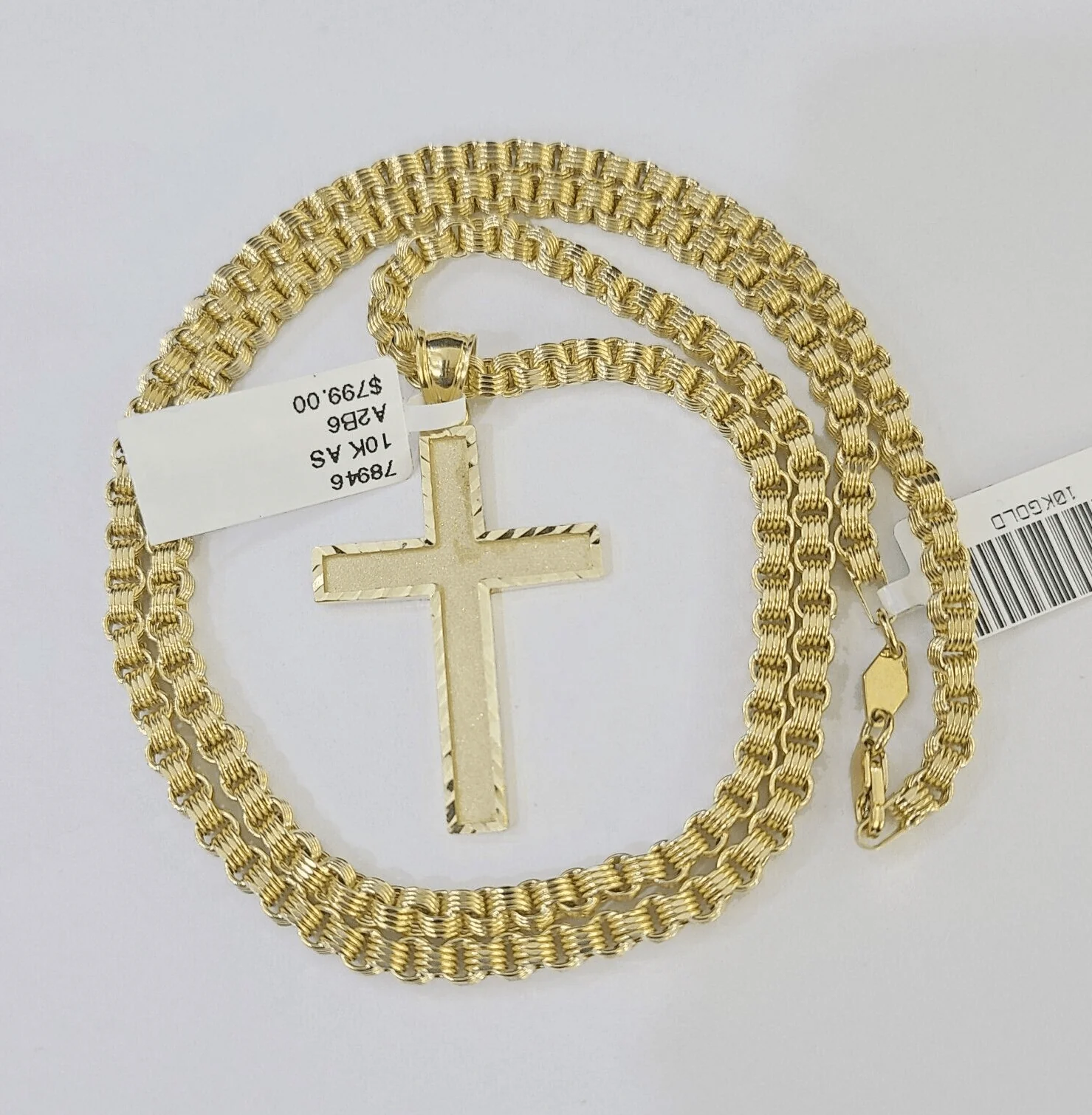 Real 10k Gold Plain Cross Byzantine Chain Necklace 3mm 20" SET 10kt Genuine - Image 3