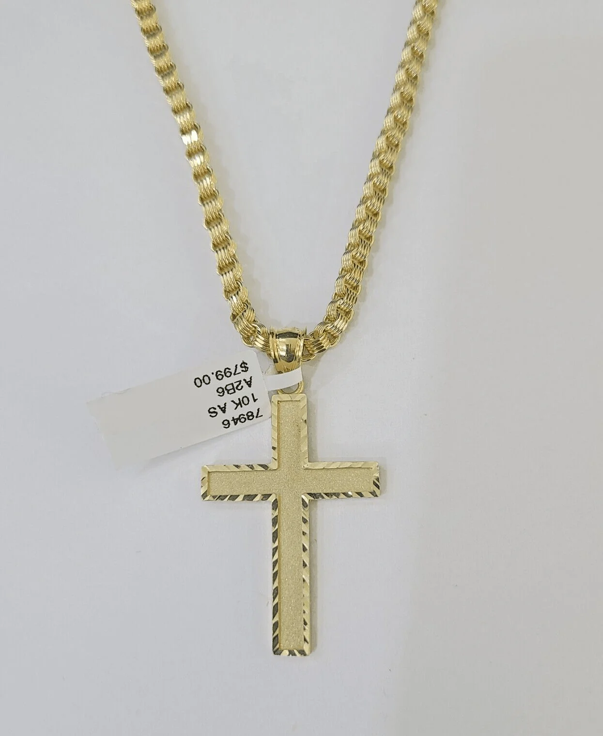 Real 10k Gold Plain Cross Byzantine Chain Necklace 3mm 20" SET 10kt Genuine - Image 6