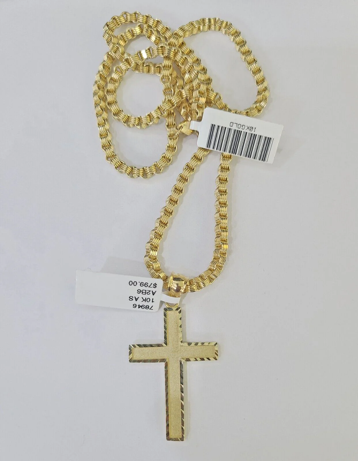 Real 10k Gold Plain Cross Byzantine Chain Necklace 3mm 20" SET 10kt Genuine - Image 7