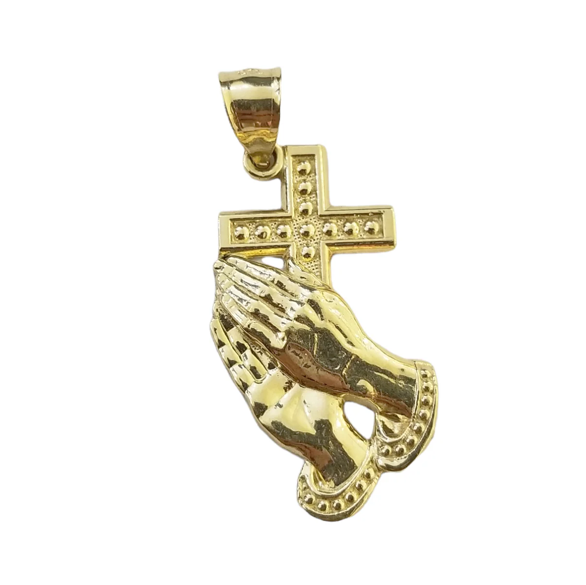 Real 10K Gold Praying Hand 20" Rope Chain Cross Pendant Charm 4mm - Image 3