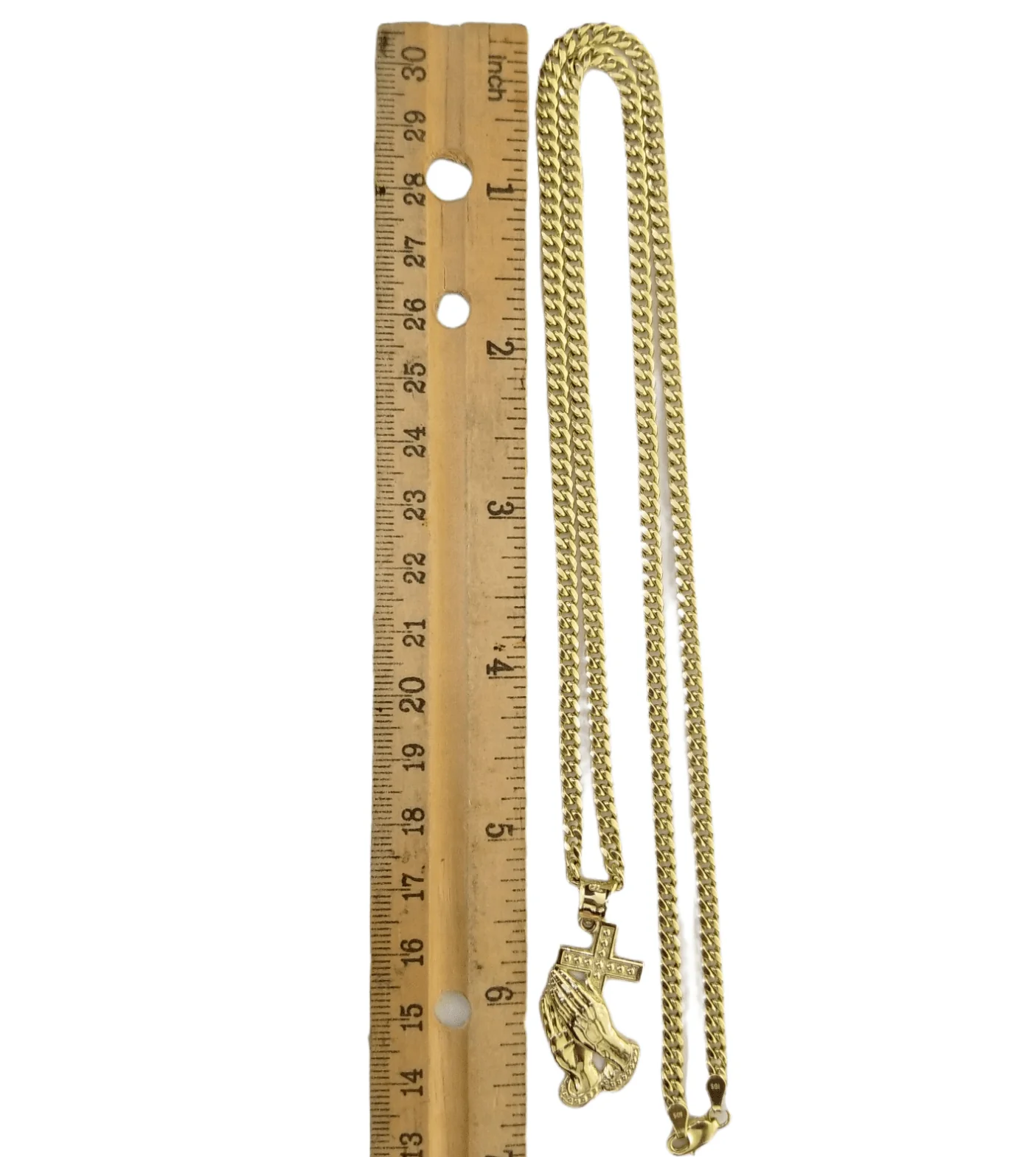 Real 10k Gold Praying Hand Cross Charm Pendent 4mm Cuban Chain 18"- 30" Inch - Image 7