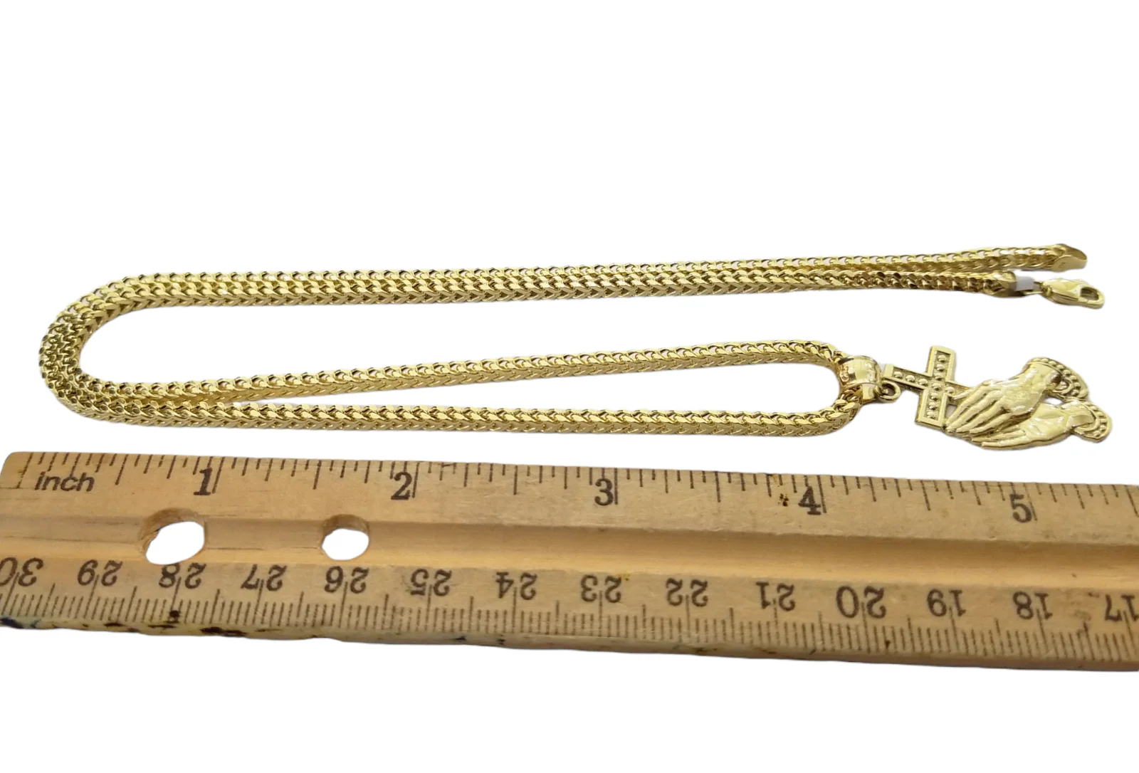 Real 10k Gold Praying Hand Cross Pendent Charm 3mm Franco Chain 18"-28" Inch - Image 3