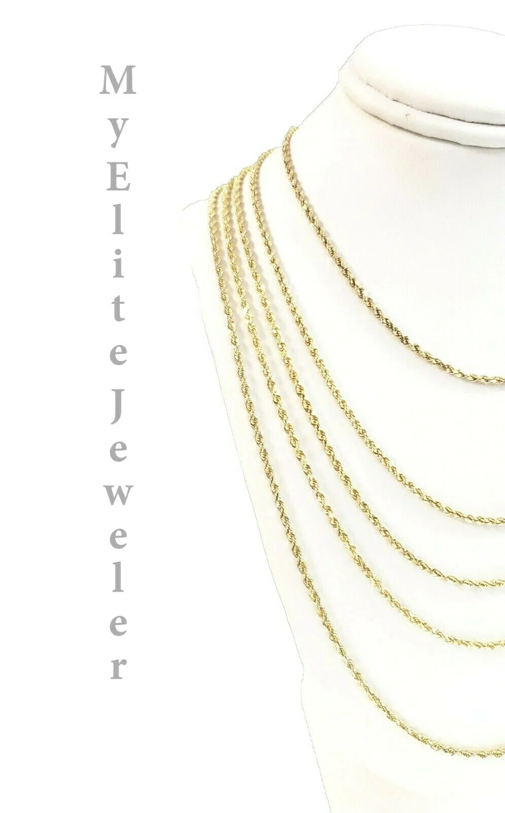 REAL 10K Gold Rope Chain 2mm Necklace 18-30 Inch Men's Ladies Kids For Pendant - Image 3