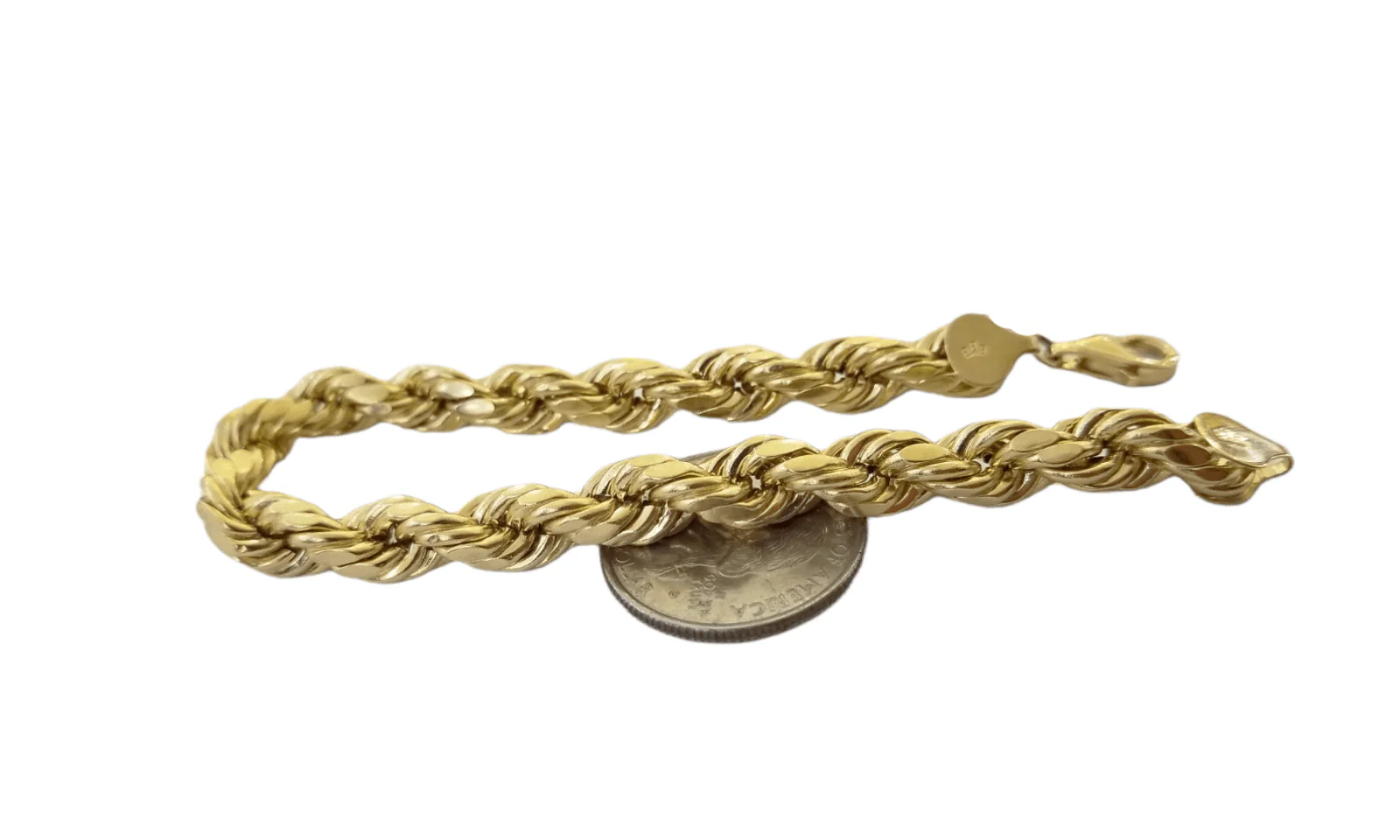 REAL 10k Gold Rope Chain Bracelet 7mm 8" Inch Lobster Clasp Link Rope - Image 3