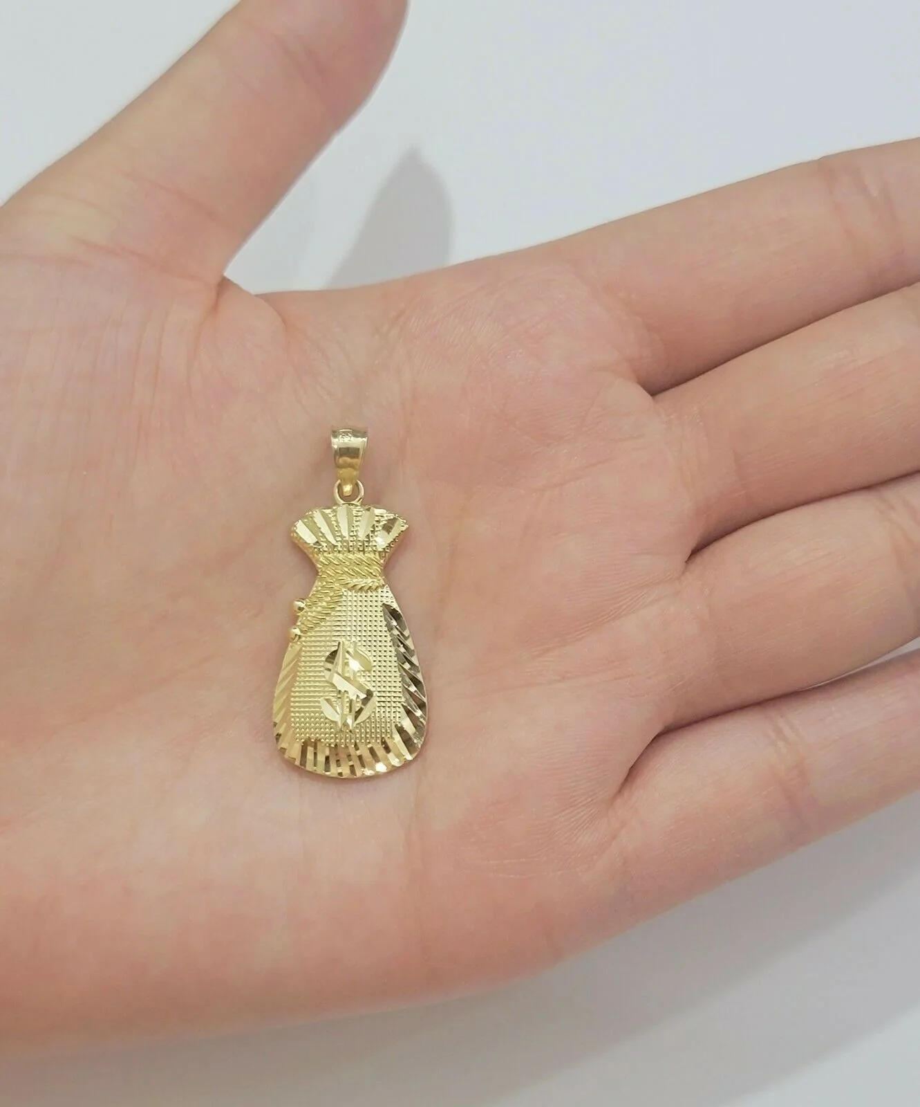 REAL 10k Gold Rope Chain Charm Pendant SET 3mm Necklace 18-28" Money Dollar Bag - Image 4