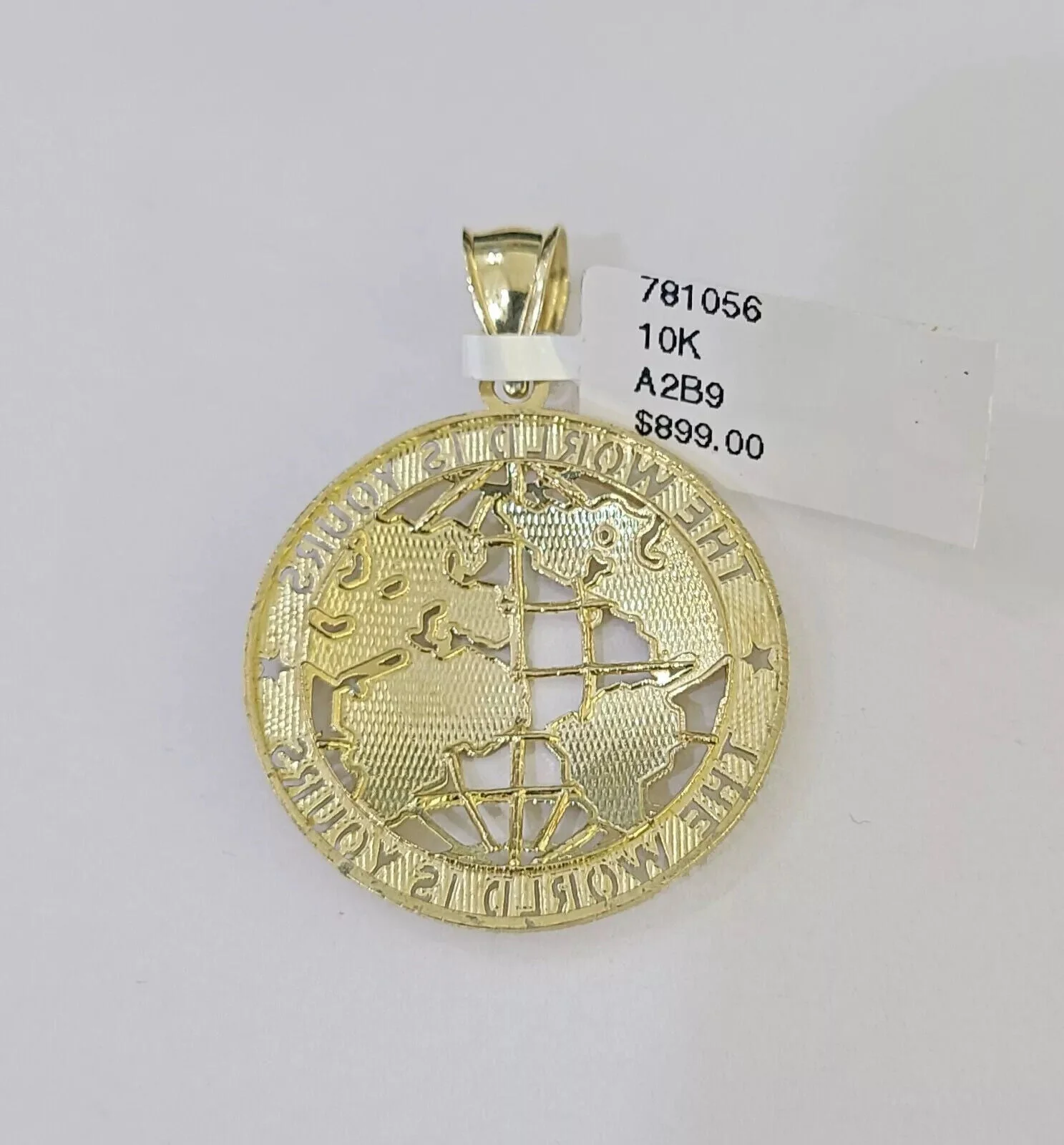 Real 10k Gold Rope Chain Charm World Map Pendant SET 4mm 18-28 inch Necklace - Image 5