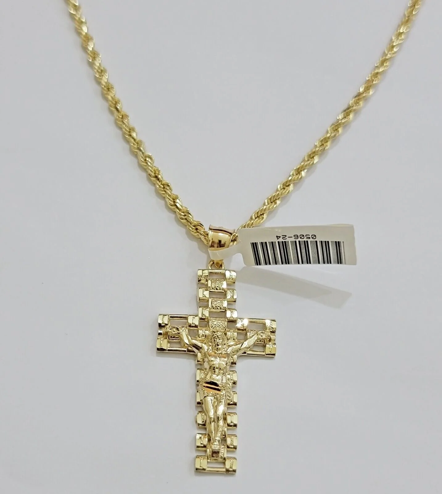 Real 10k Gold Rope Chain Cross Charm Pendant SET 3mm 20" Necklace Jesus Crucifix - Image 4