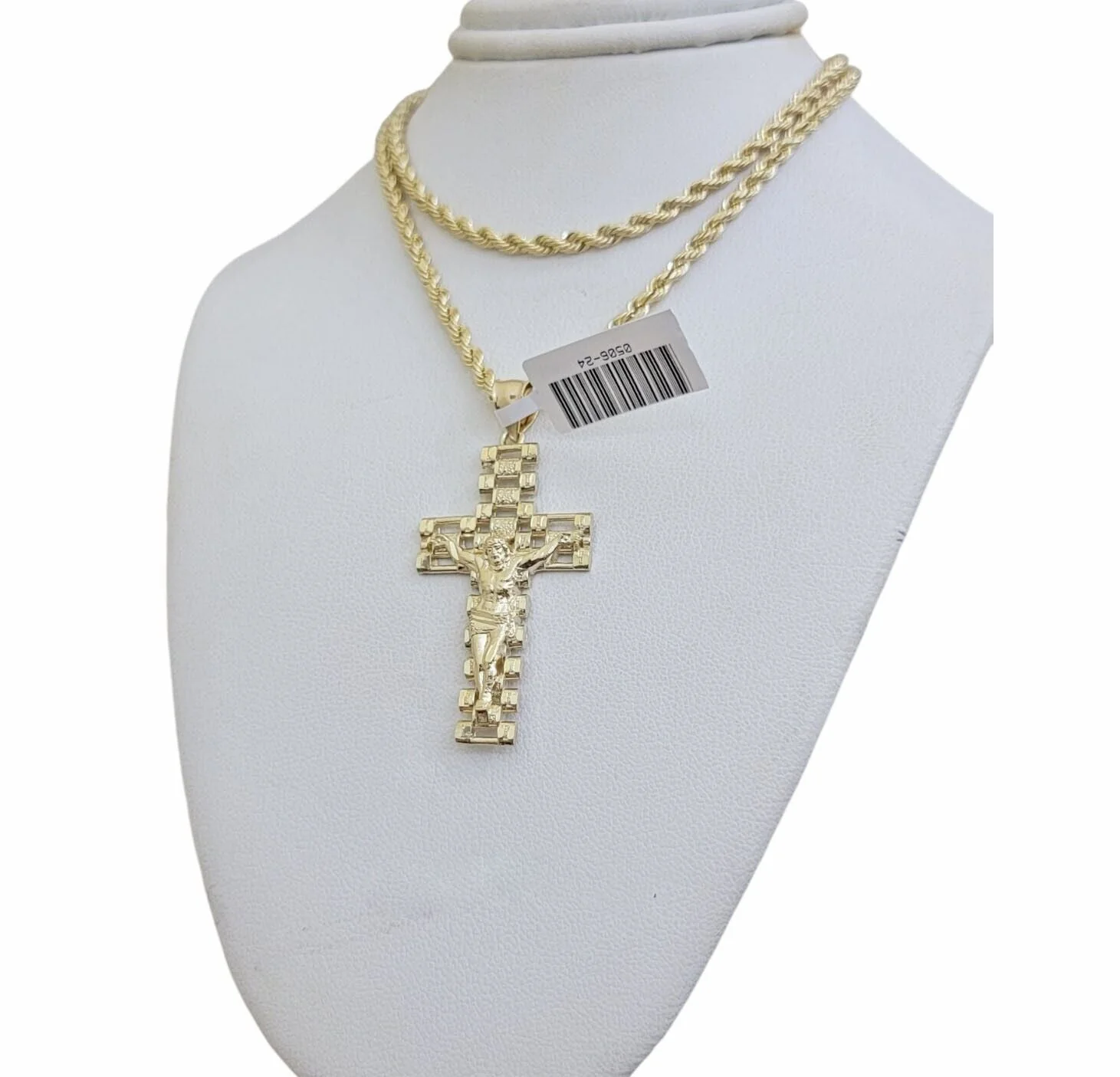 Real 10k Gold Rope Chain Cross Charm Pendant SET 3mm 20" Necklace Jesus Crucifix - Image 5