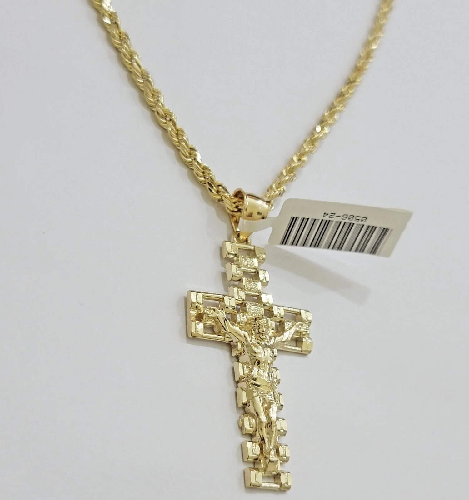 Real 10k Gold Rope Chain Cross Charm Pendant SET 3mm 20" Necklace Jesus Crucifix - Image 6