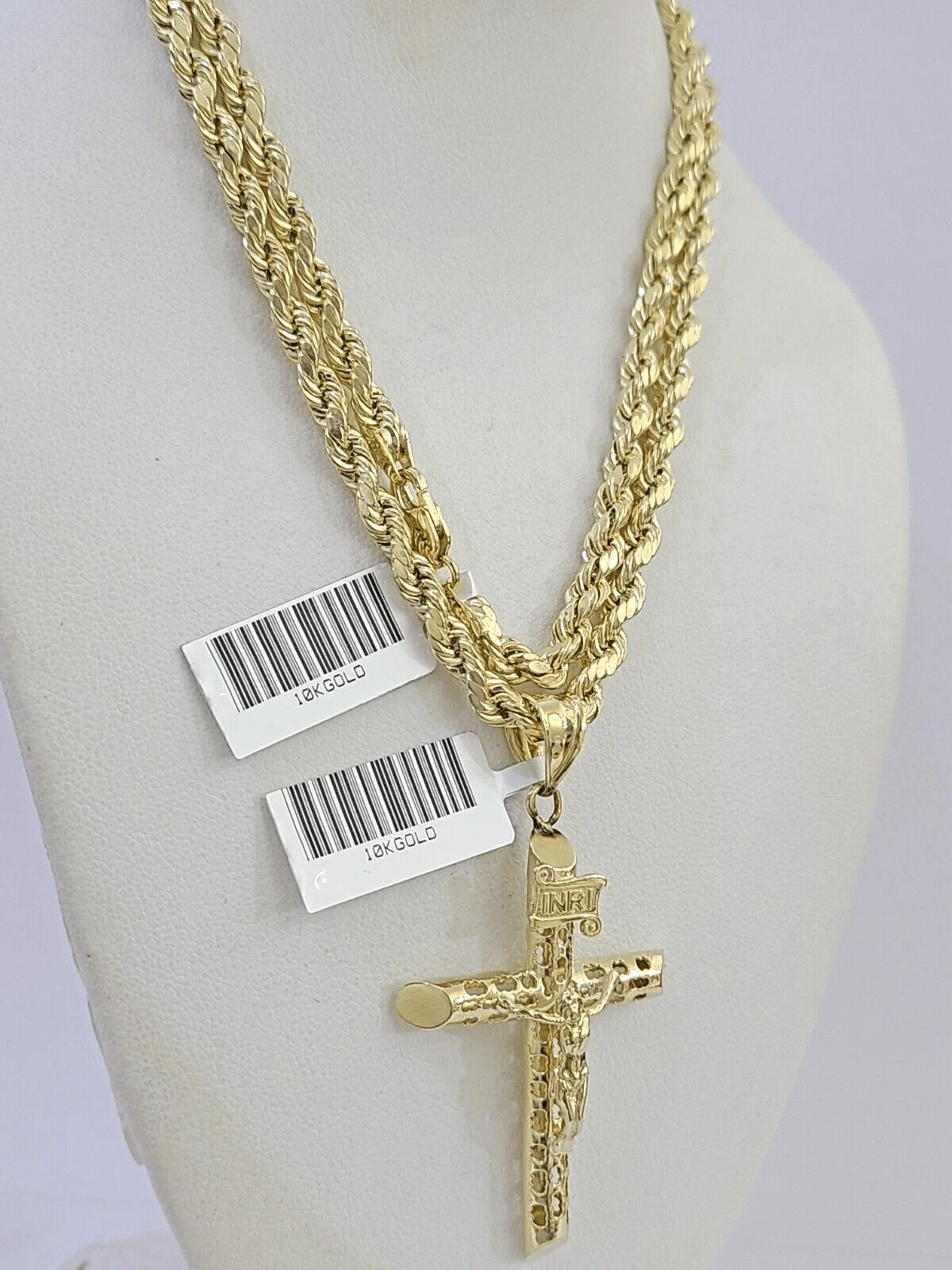 Real 10k Gold Rope Chain Cross Charm Pendent SET 4mm 26 Inch 4mm Necklace Men's - Image 2