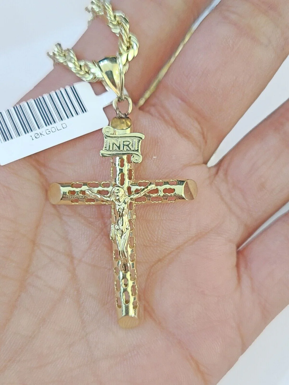 Real 10k Gold Rope Chain Cross Charm Pendent SET 4mm 26 Inch 4mm Necklace Men's - Image 3
