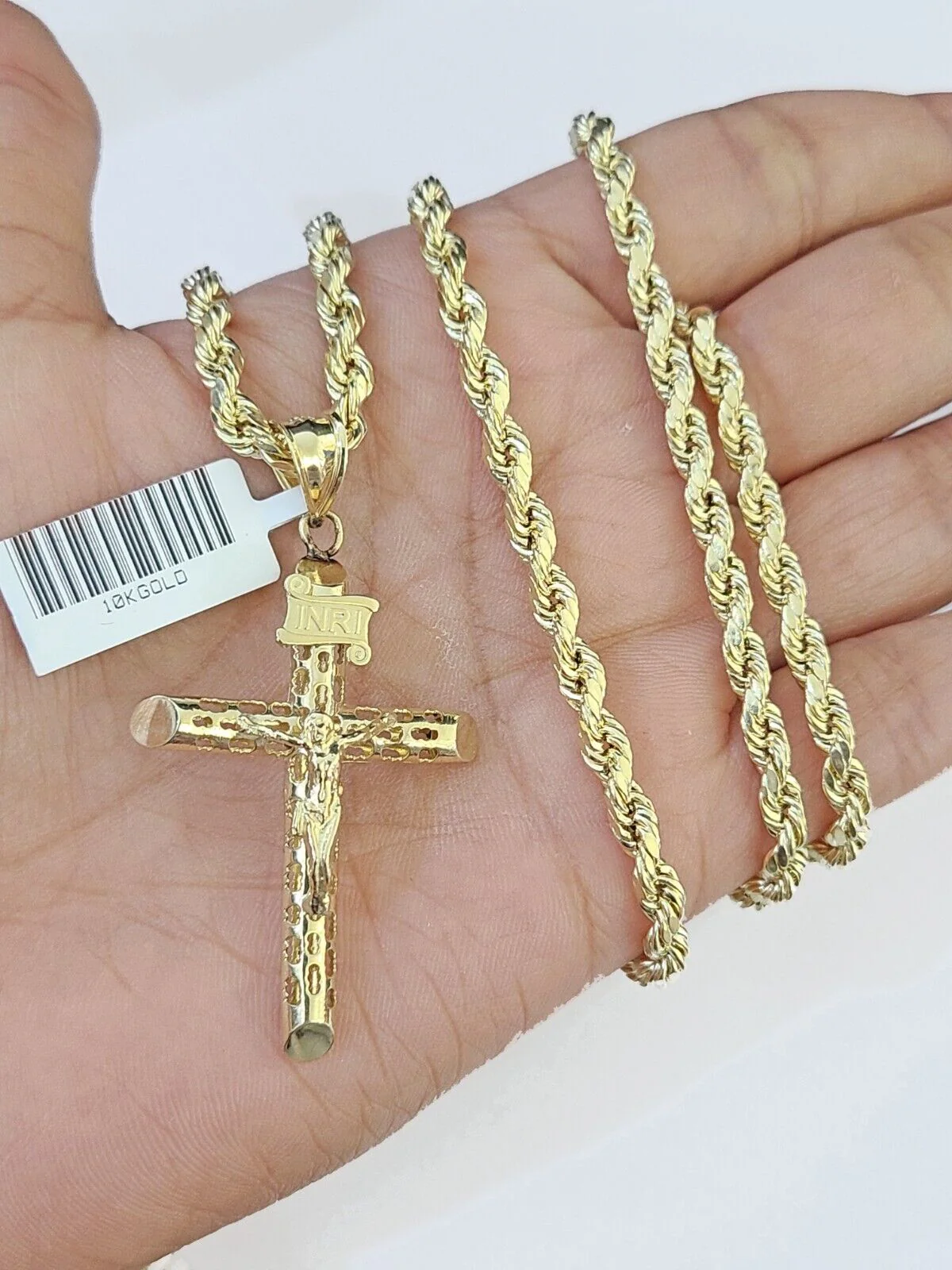 Real 10k Gold Rope Chain Cross Charm Pendent SET 4mm 26 Inch 4mm Necklace Men's - Image 4