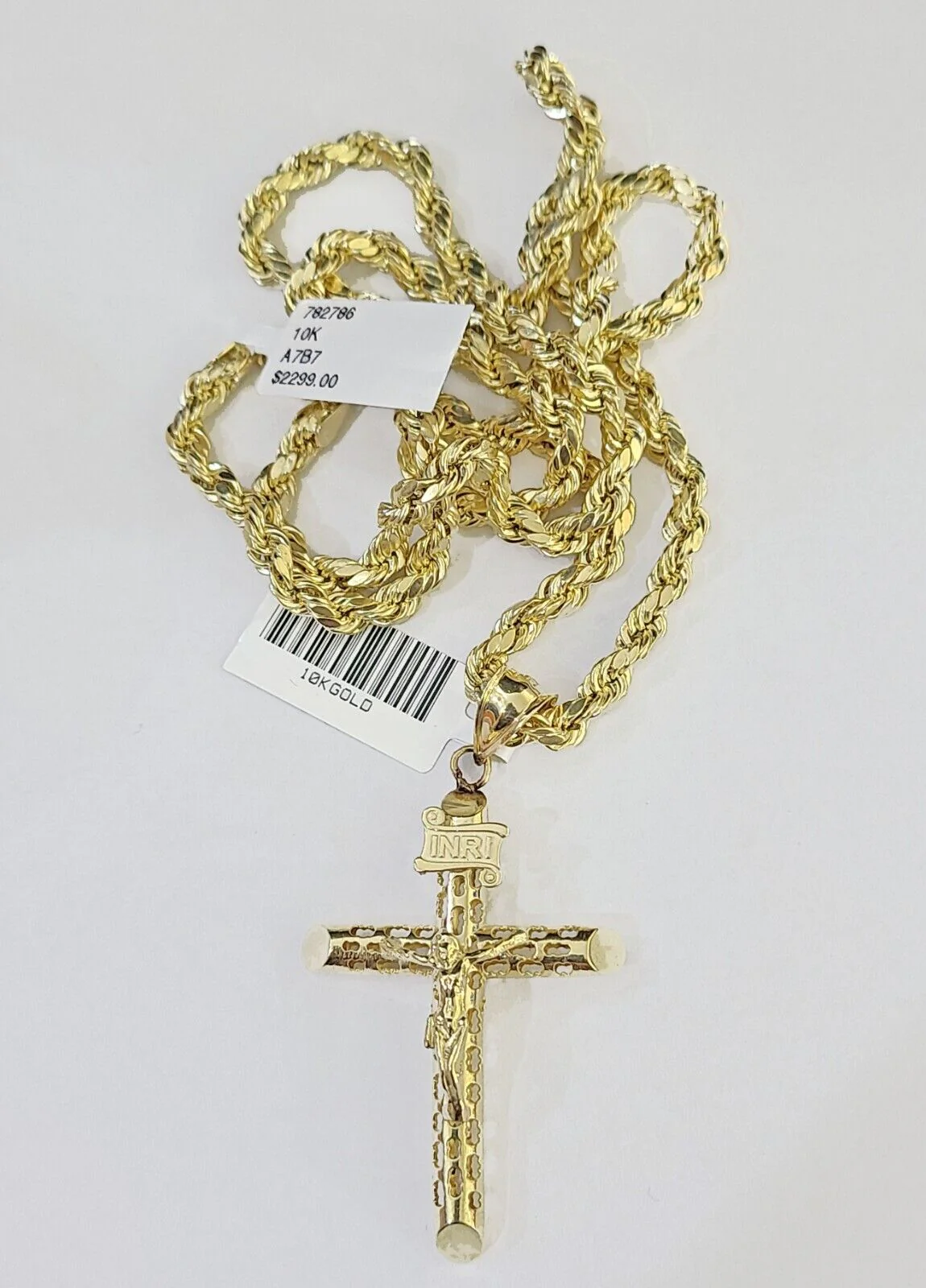 Real 10k Gold Rope Chain Cross Charm Pendent SET 4mm 26 Inch 4mm Necklace Men's - Image 5